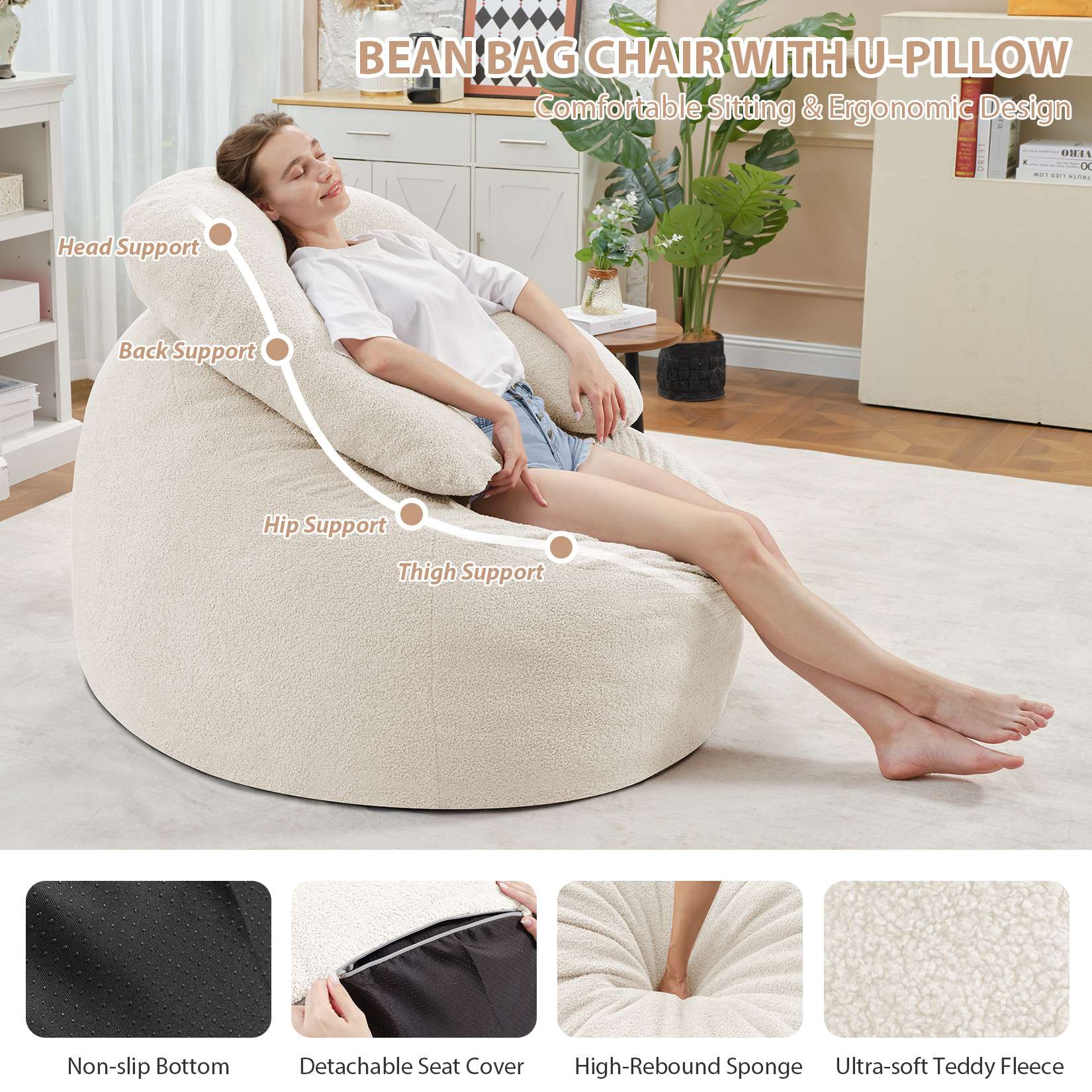 HABUTWAY® Bean Bag Chair with U-Shaped Pillow