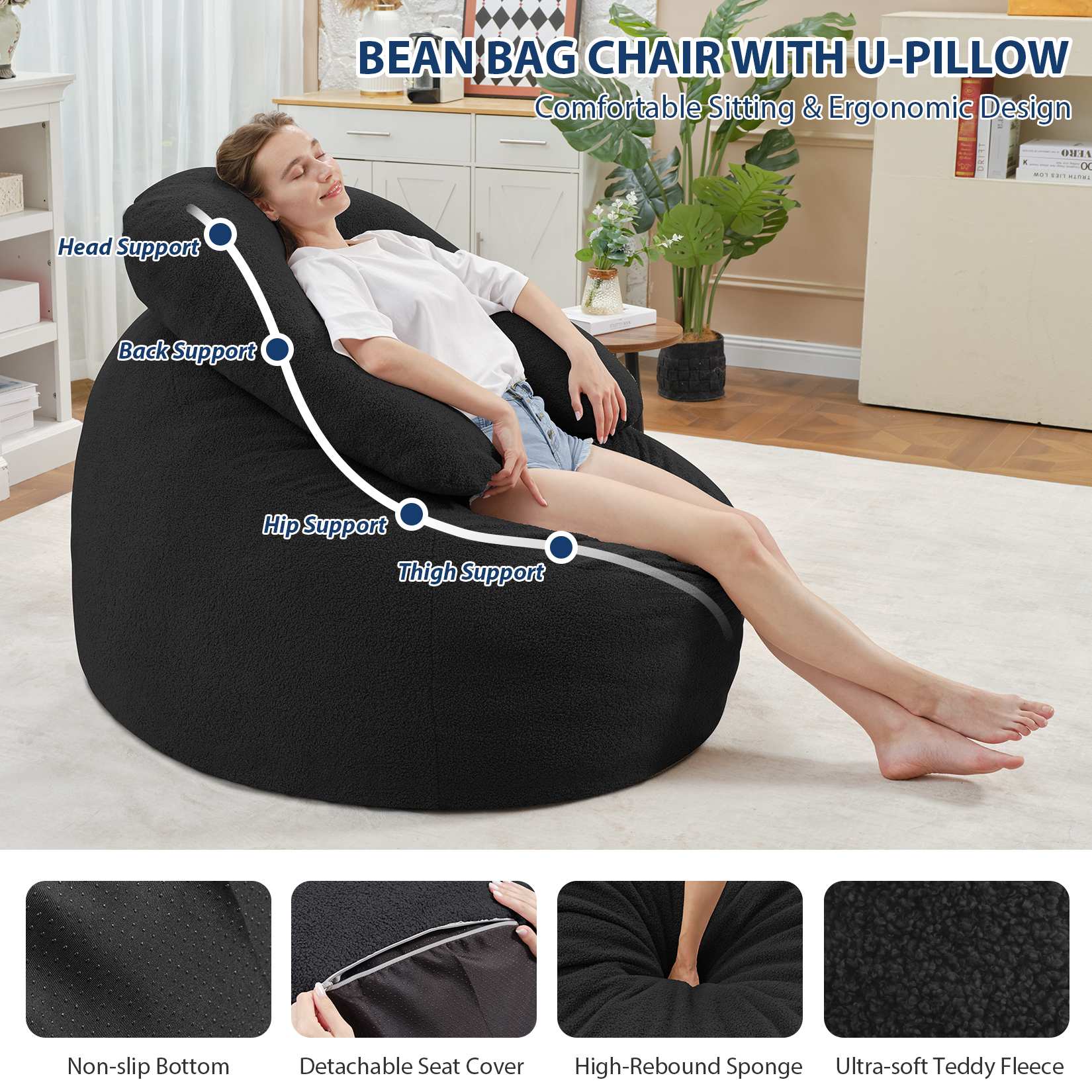 HABUTWAY® Bean Bag Chair with U-Shaped Pillow