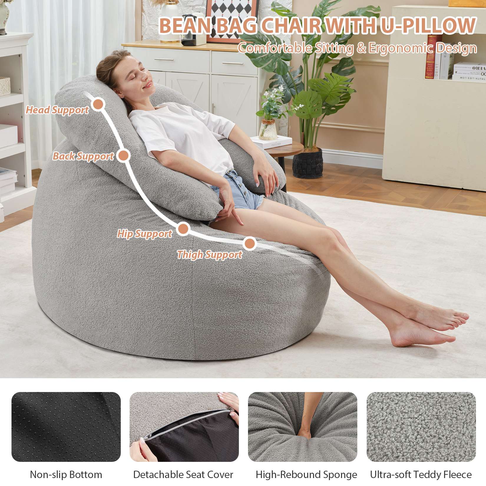 HABUTWAY® Bean Bag Chair with U-Shaped Pillow