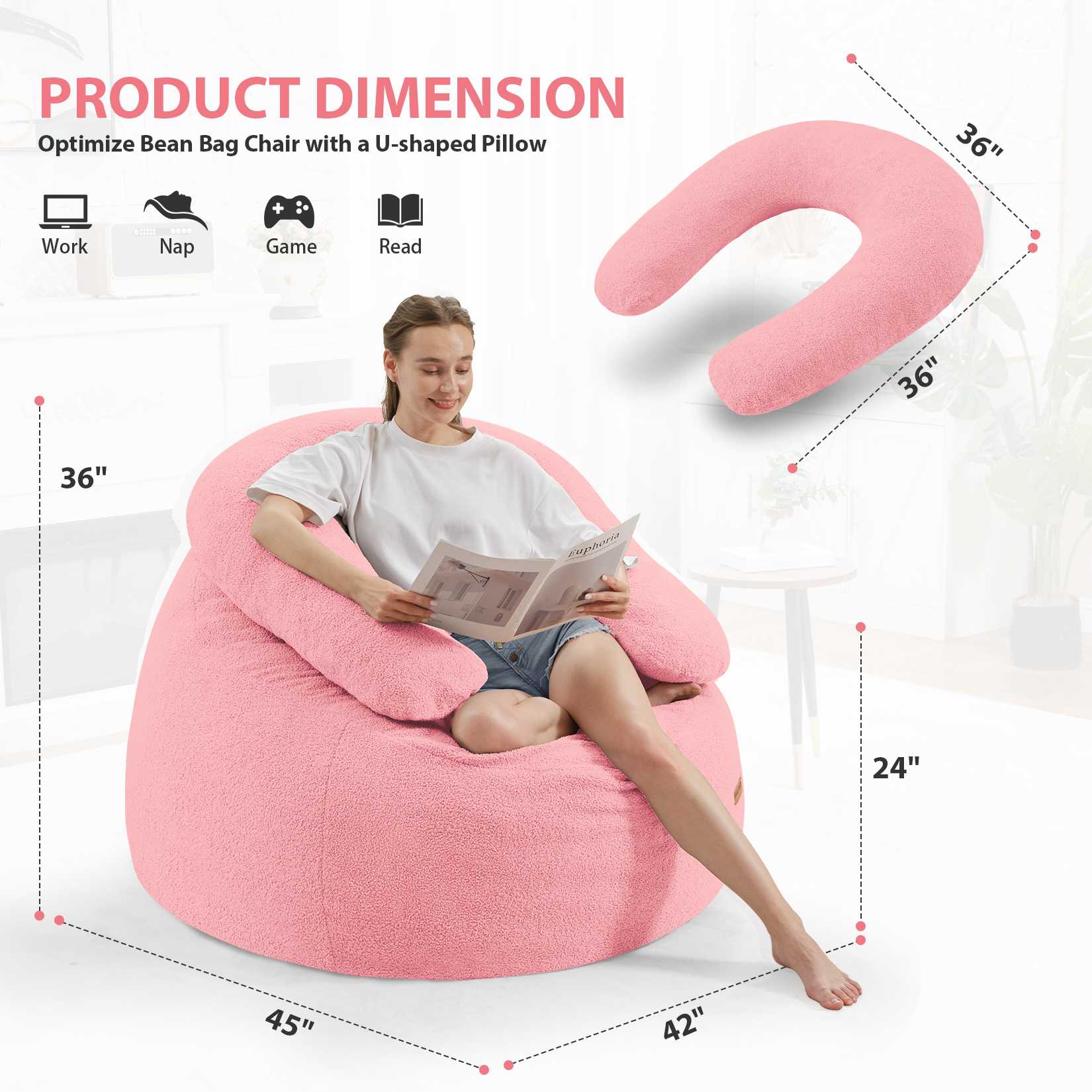 HABUTWAY® Bean Bag Chair with U-Shaped Pillow