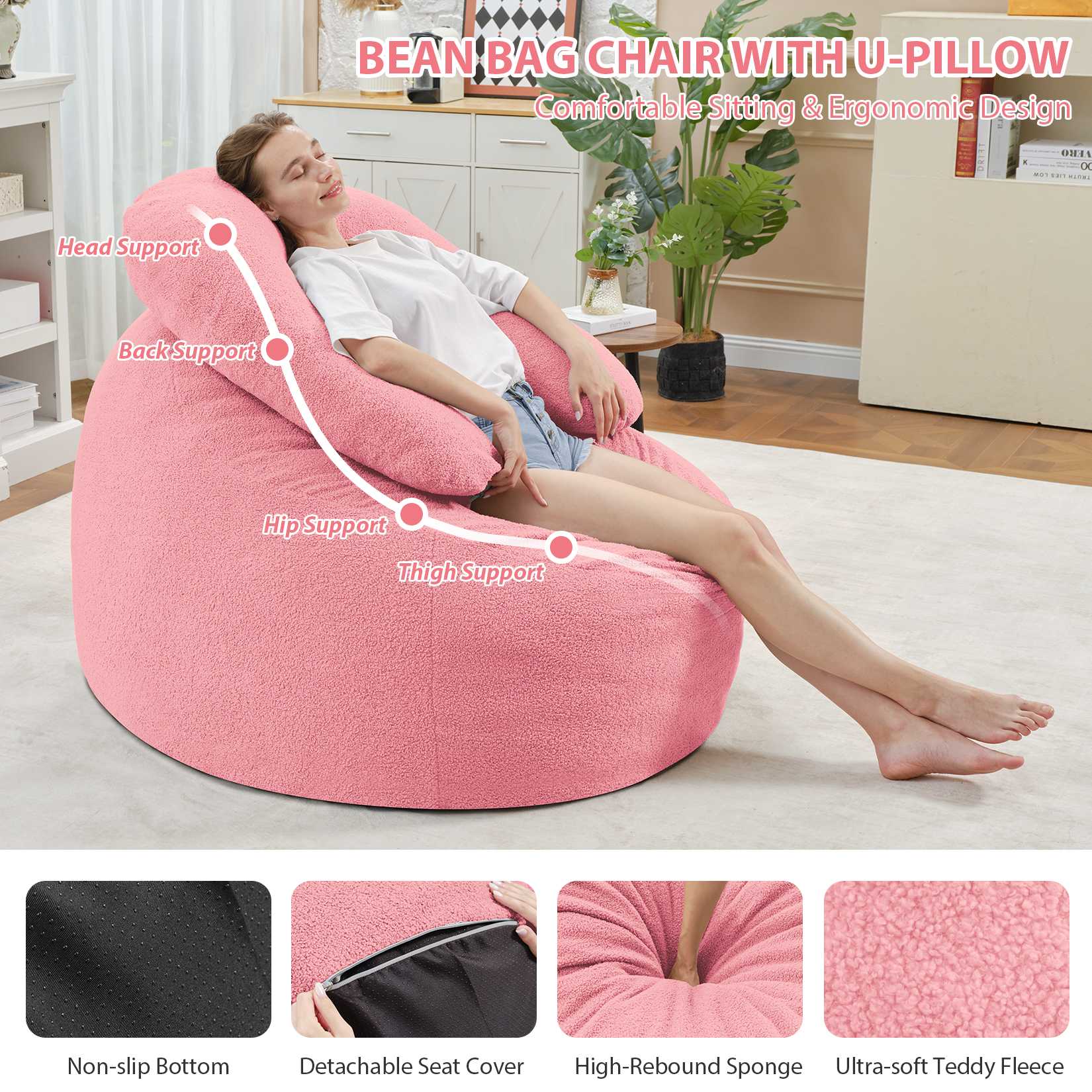 HABUTWAY® Bean Bag Chair with U-Shaped Pillow