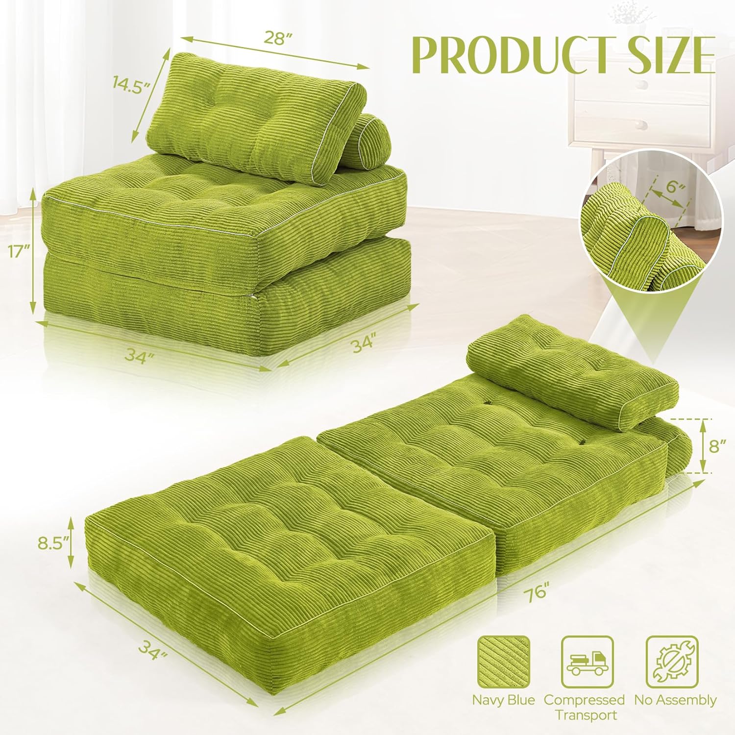 HABUTWAY® Convertible Sofa Bed with Pillow