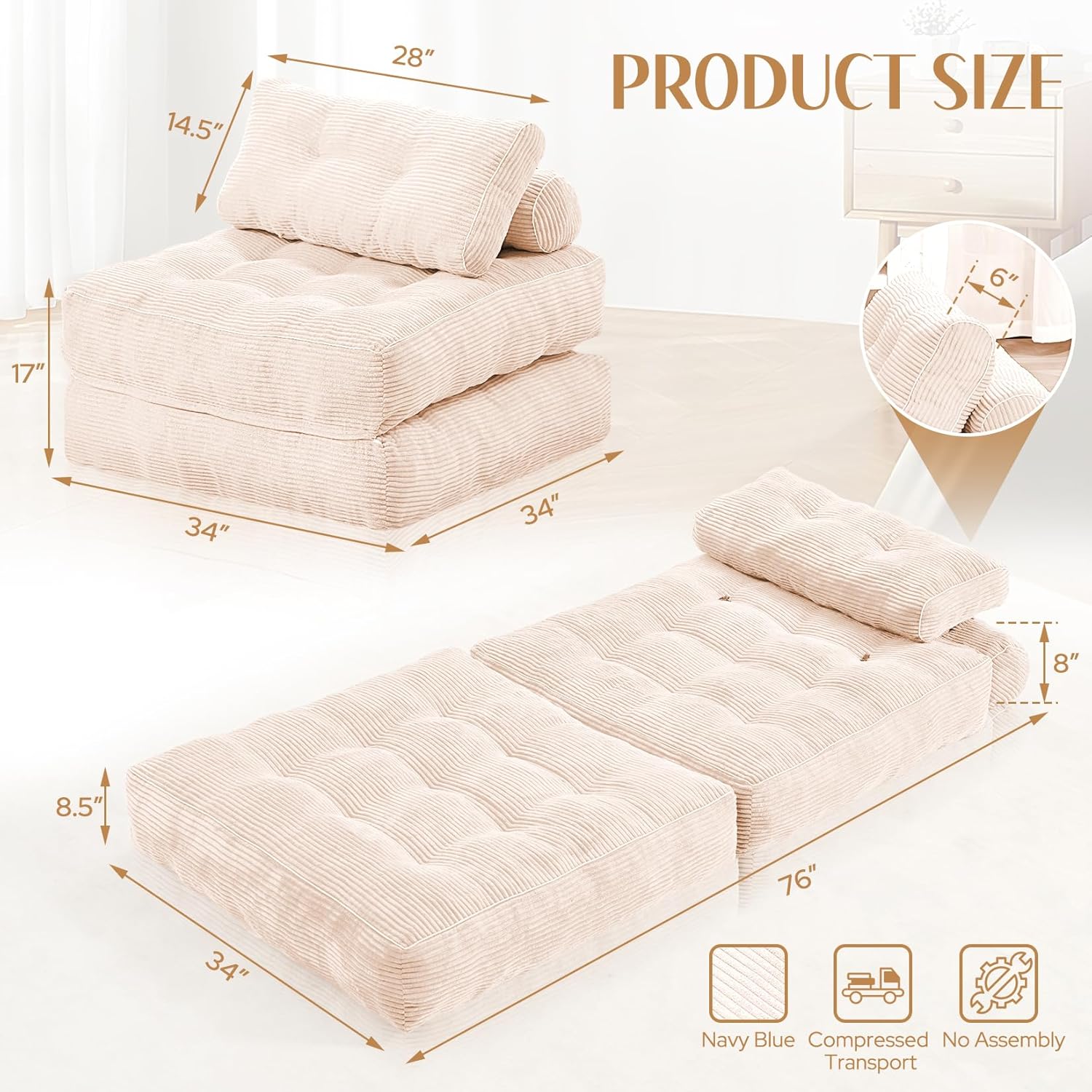 HABUTWAY® Convertible Sofa Bed with Pillow