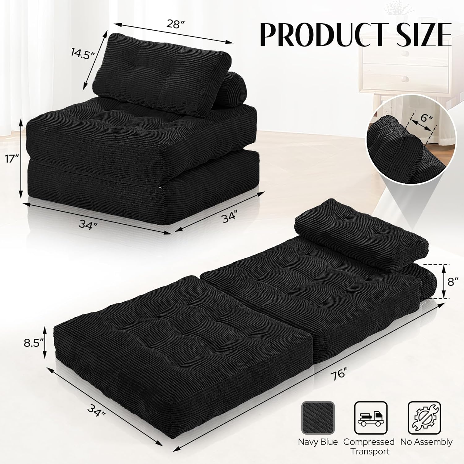 HABUTWAY® Convertible Sofa Bed with Pillow