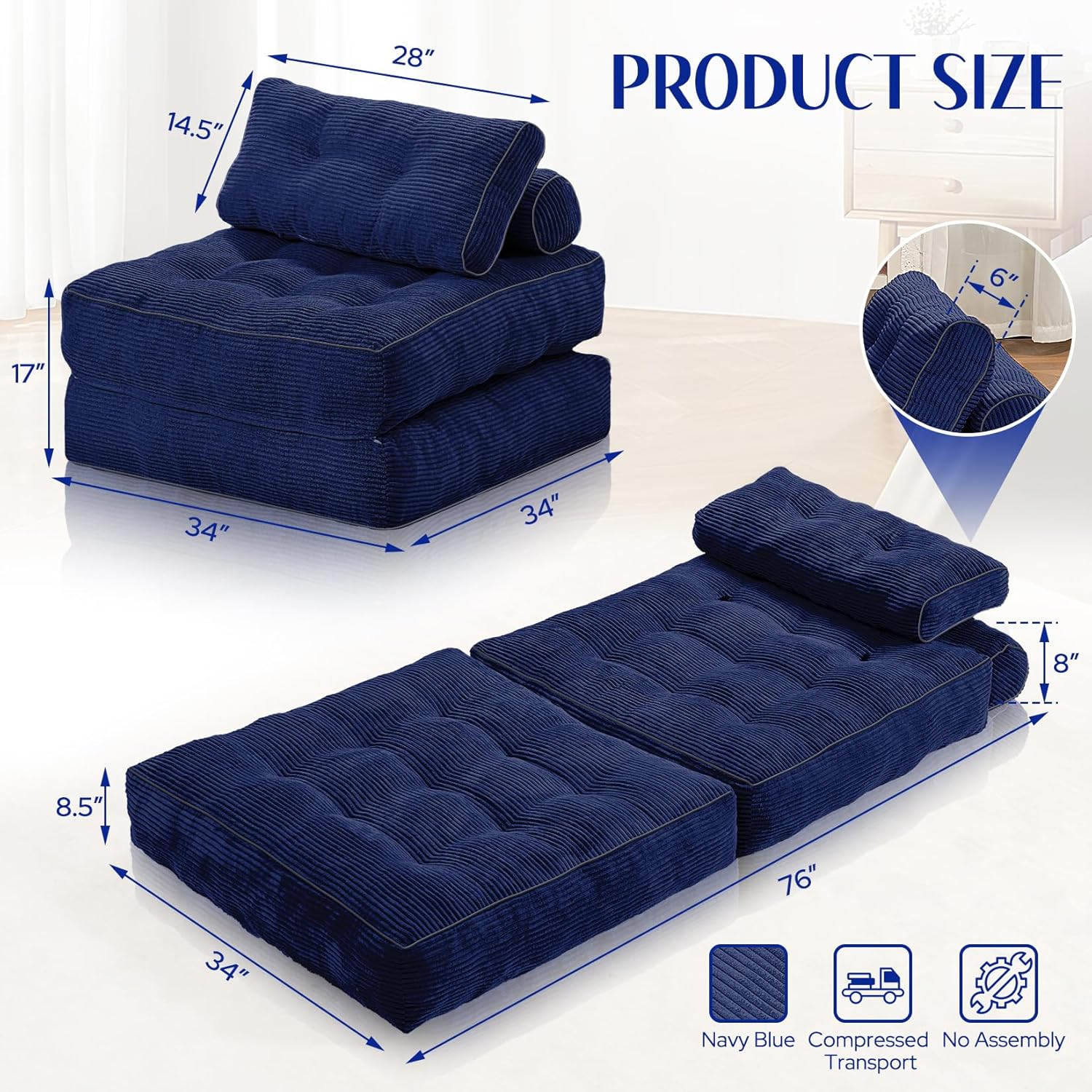 HABUTWAY® Convertible Sofa Bed with Pillow