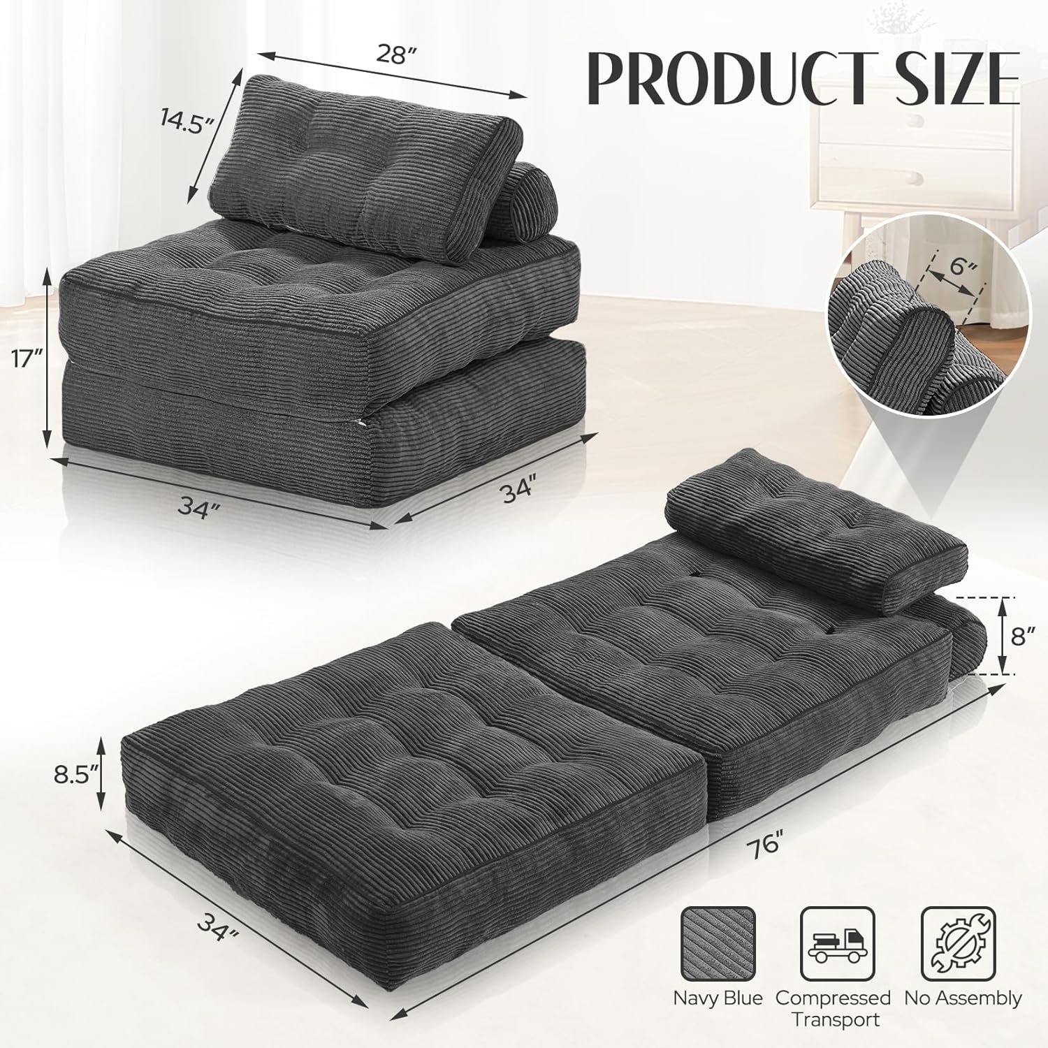 HABUTWAY® Convertible Sofa Bed with Pillow