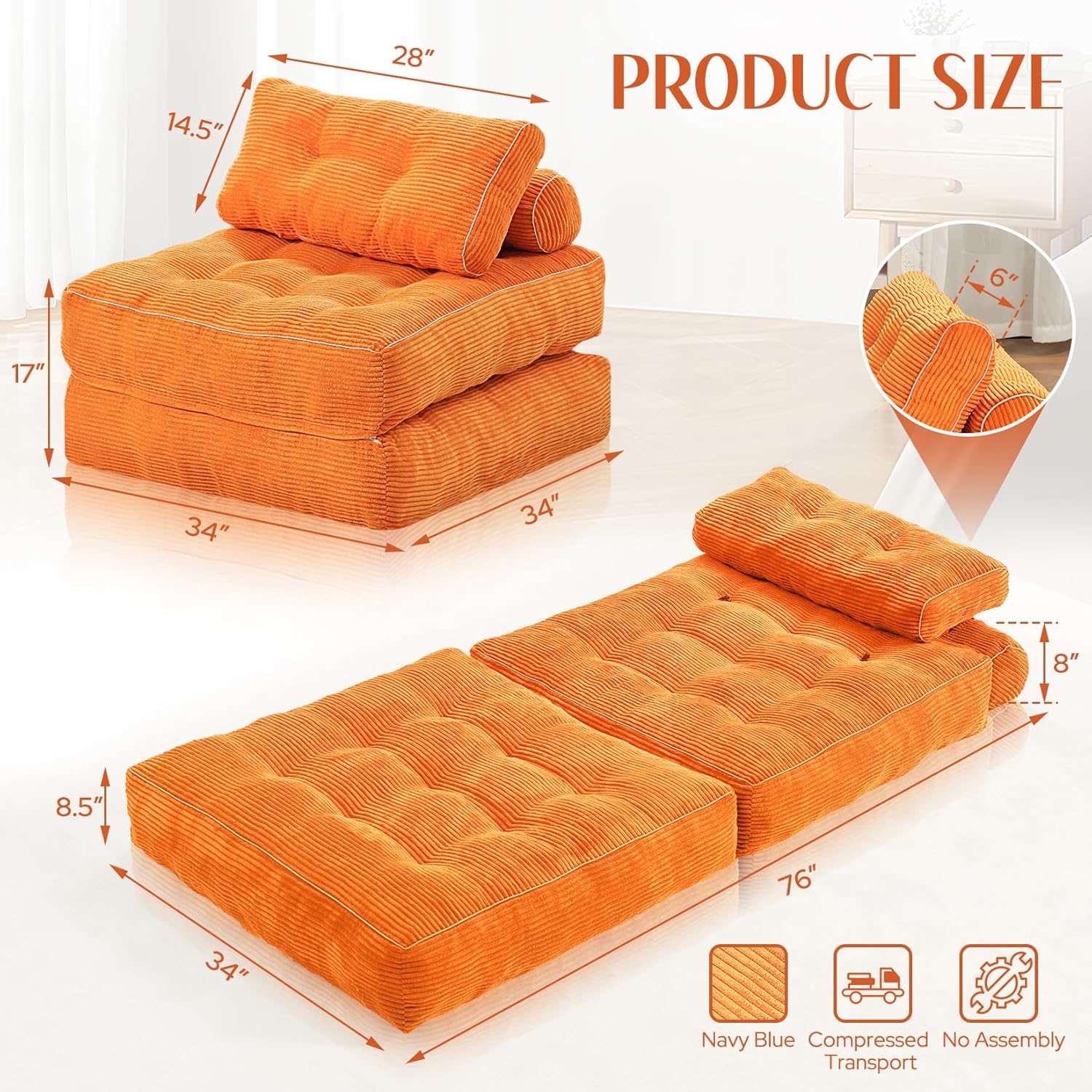 HABUTWAY® Convertible Sofa Bed with Pillow