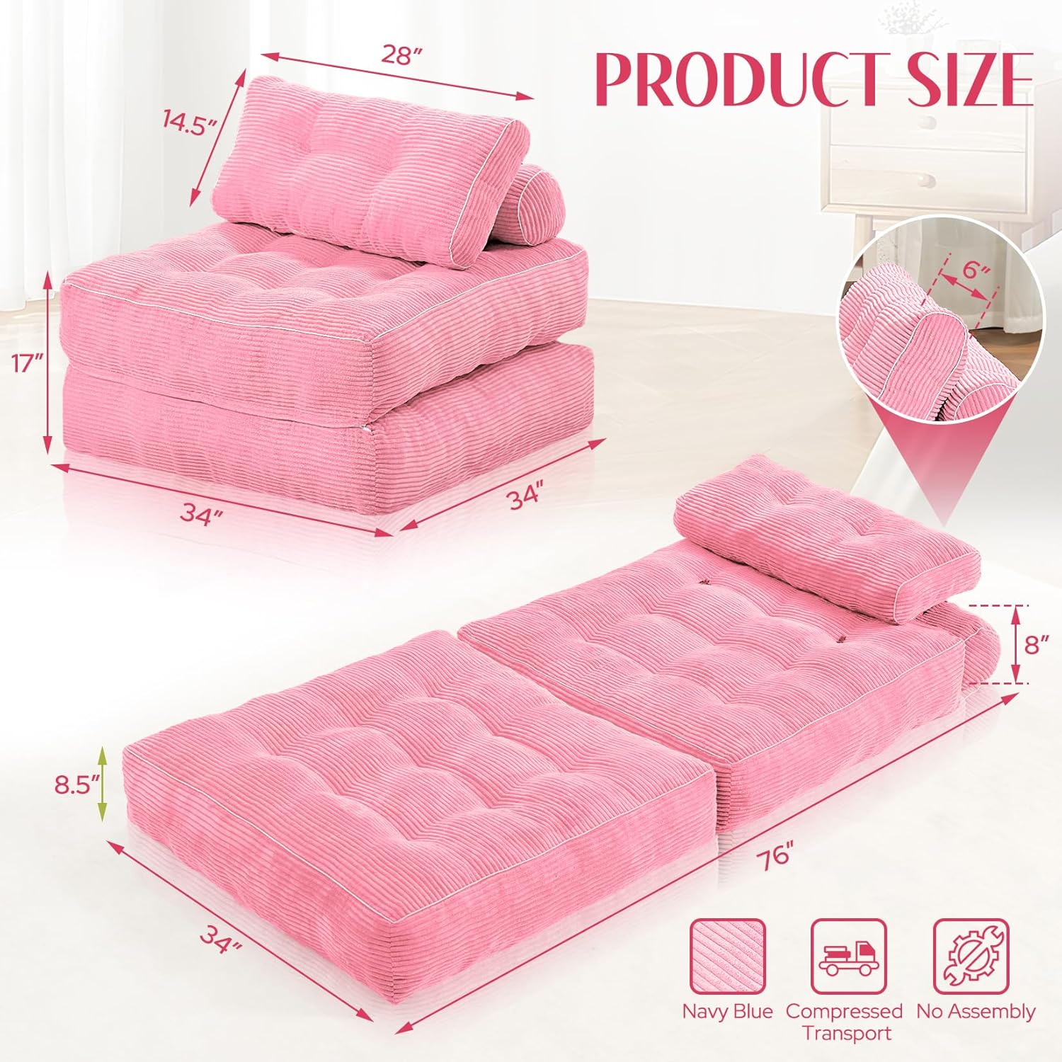 HABUTWAY® Convertible Sofa Bed with Pillow