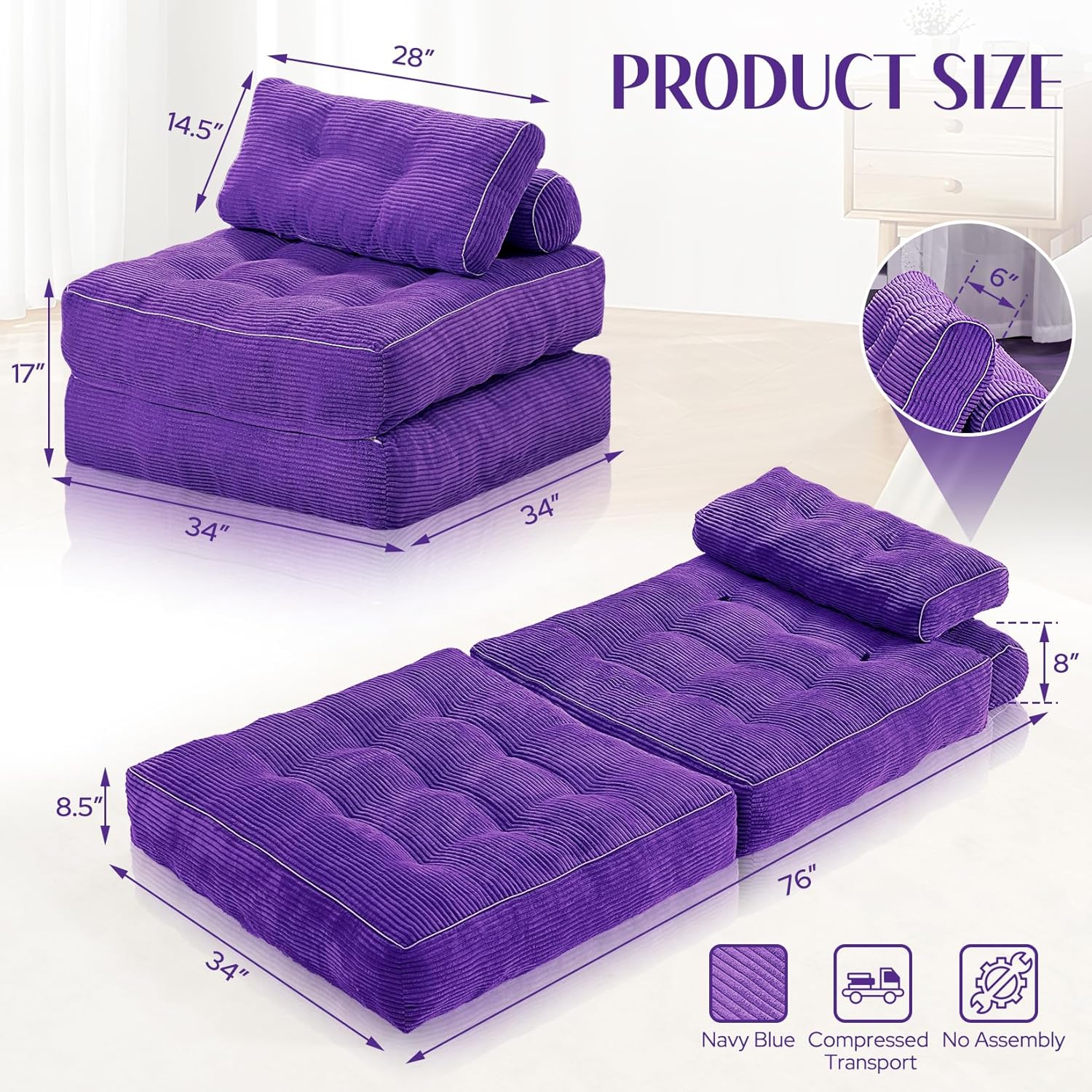 HABUTWAY® Convertible Sofa Bed with Pillow