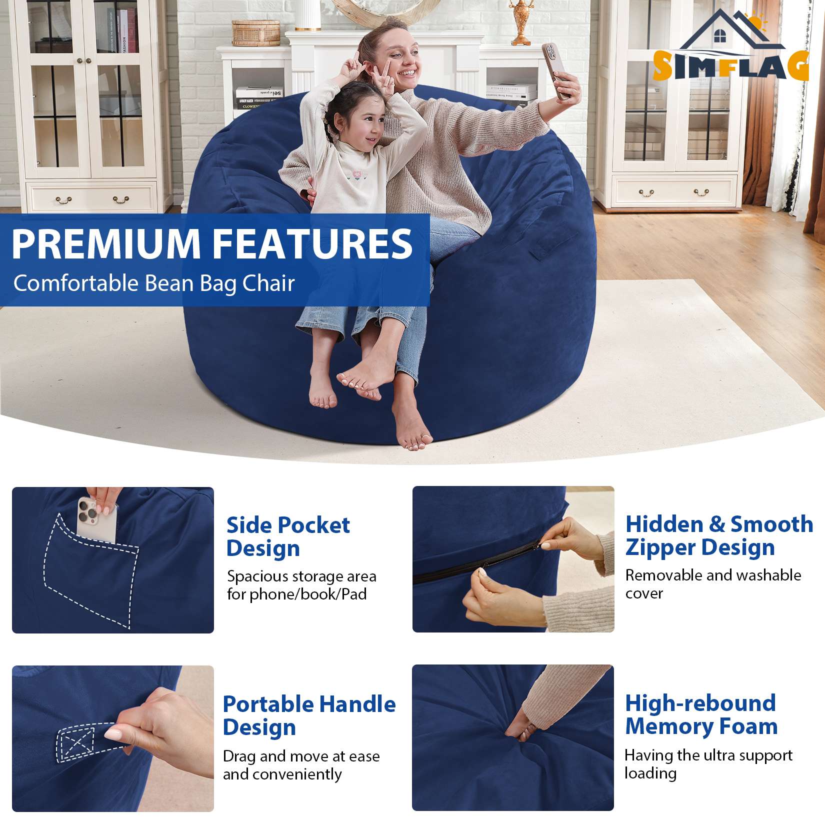 HABUTWAY® Dutch Velvet Bean Bag Chair New