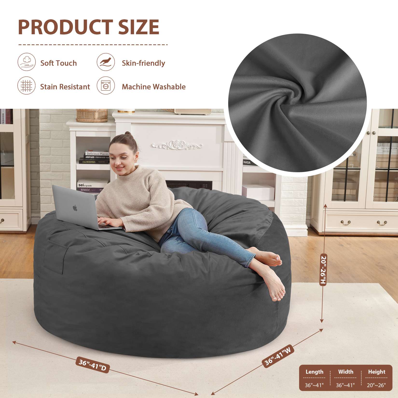 HABUTWAY® Dutch Velvet Bean Bag Chair New