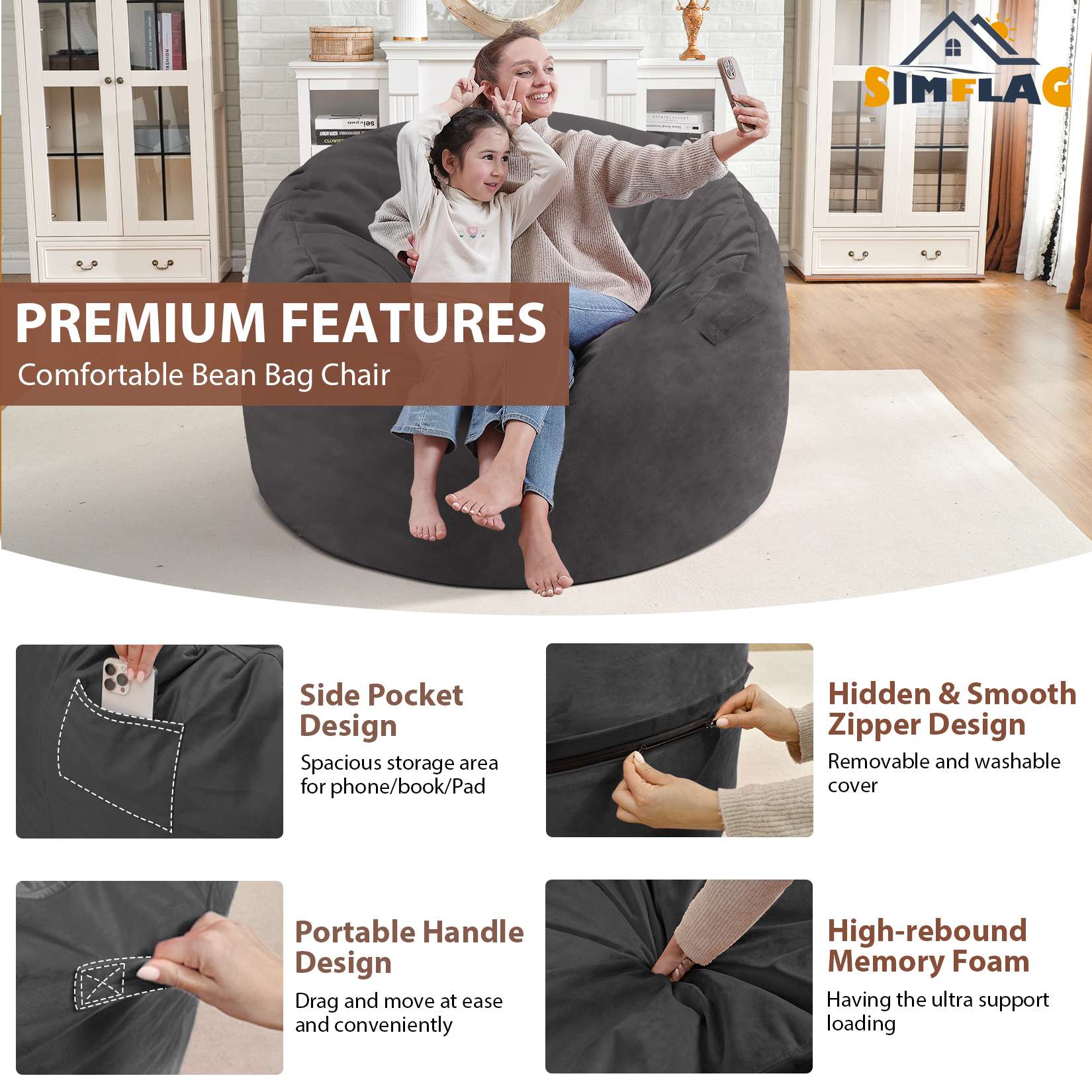 HABUTWAY® Dutch Velvet Bean Bag Chair New