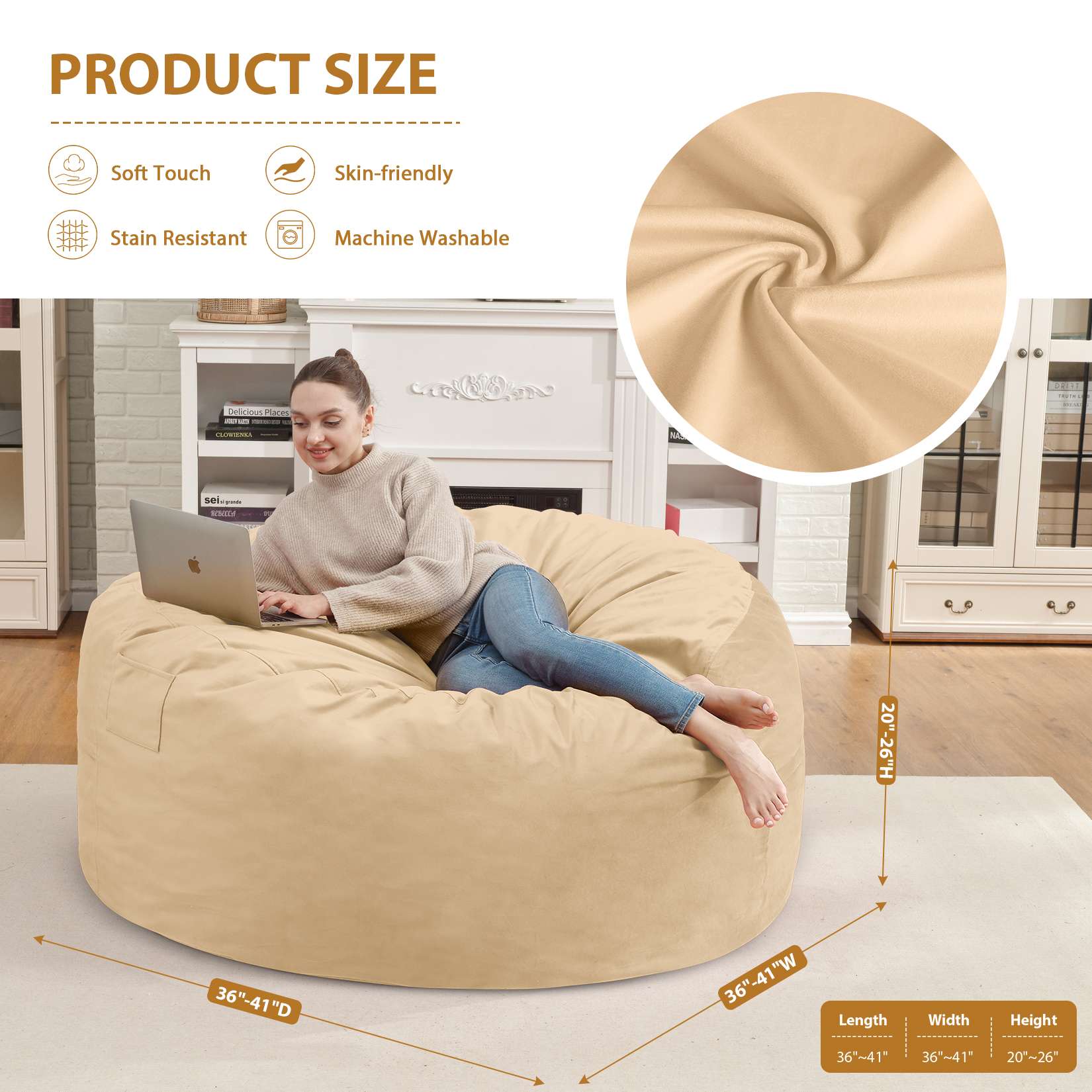 HABUTWAY® Dutch Velvet Bean Bag Chair New