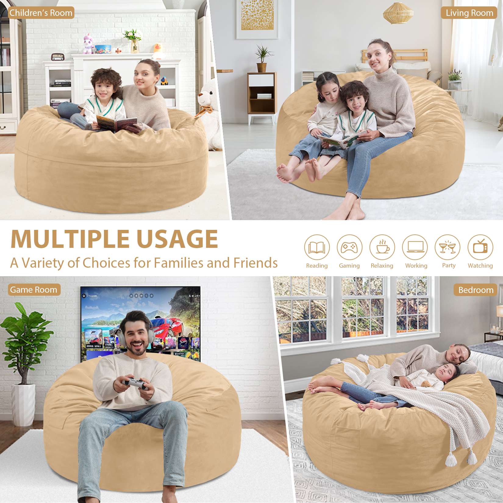 HABUTWAY® Dutch Velvet Bean Bag Chair New