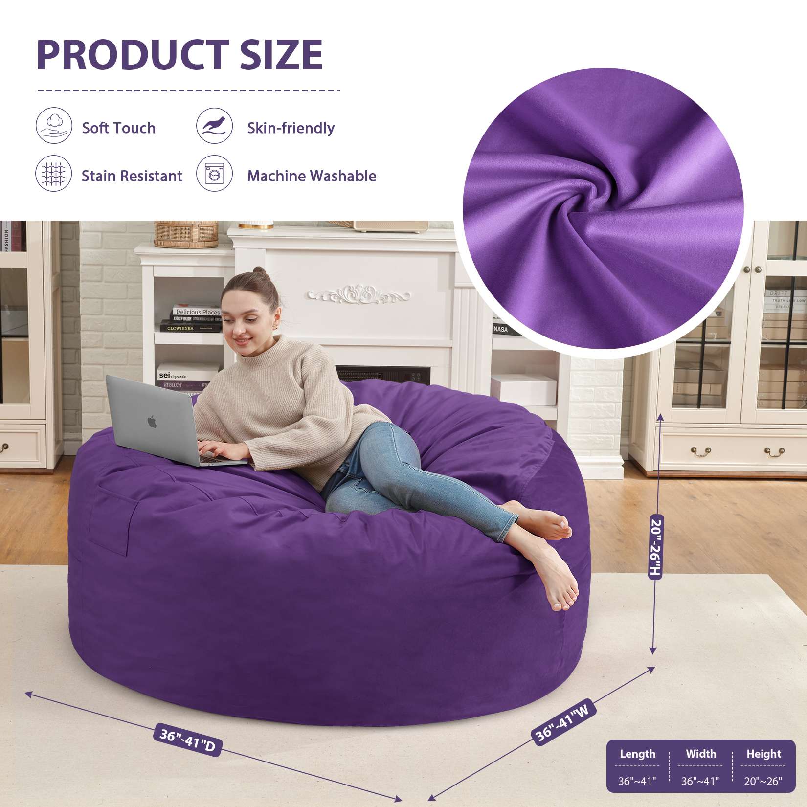 HABUTWAY® Dutch Velvet Bean Bag Chair New