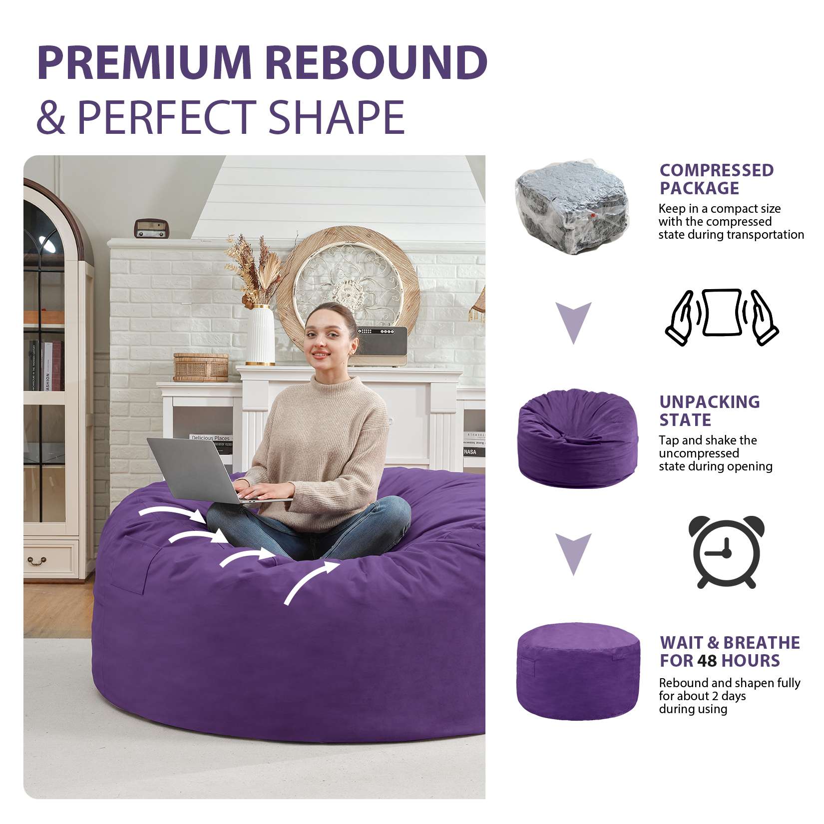 HABUTWAY® Dutch Velvet Bean Bag Chair New