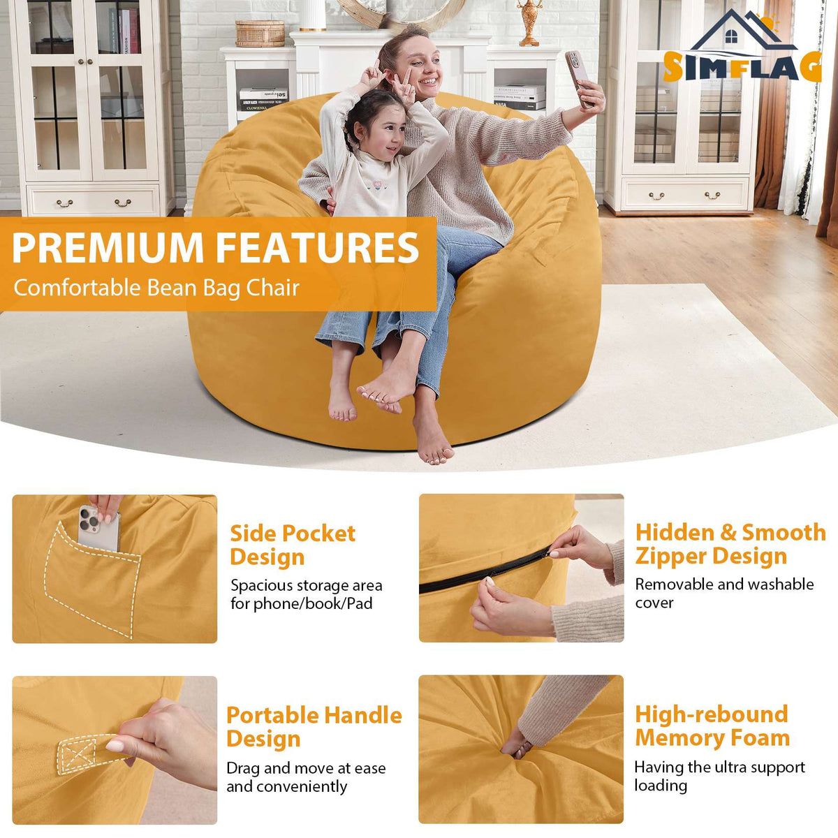 HABUTWAY® Dutch Velvet Bean Bag Chair New