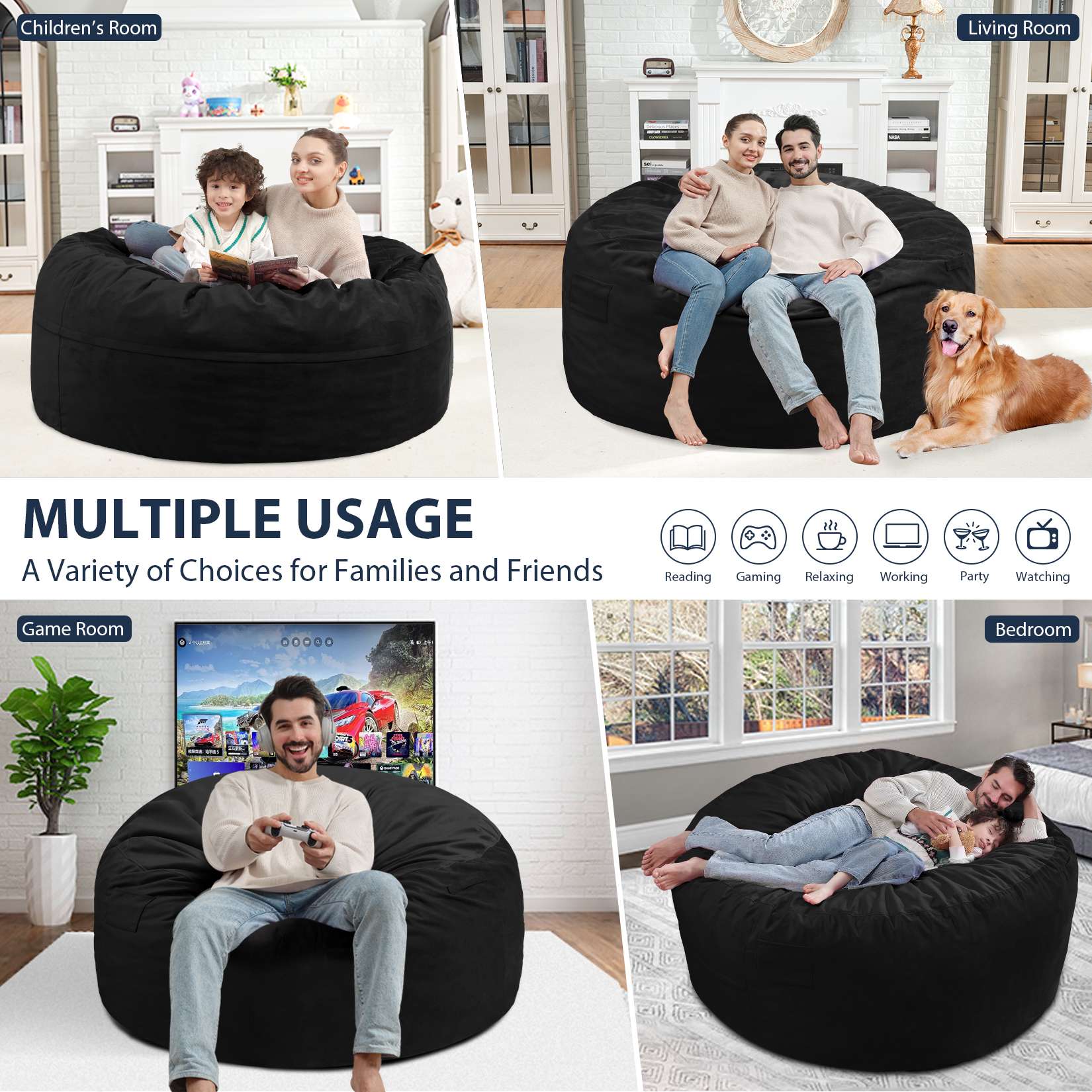 HABUTWAY® Dutch Velvet Bean Bag Chair New