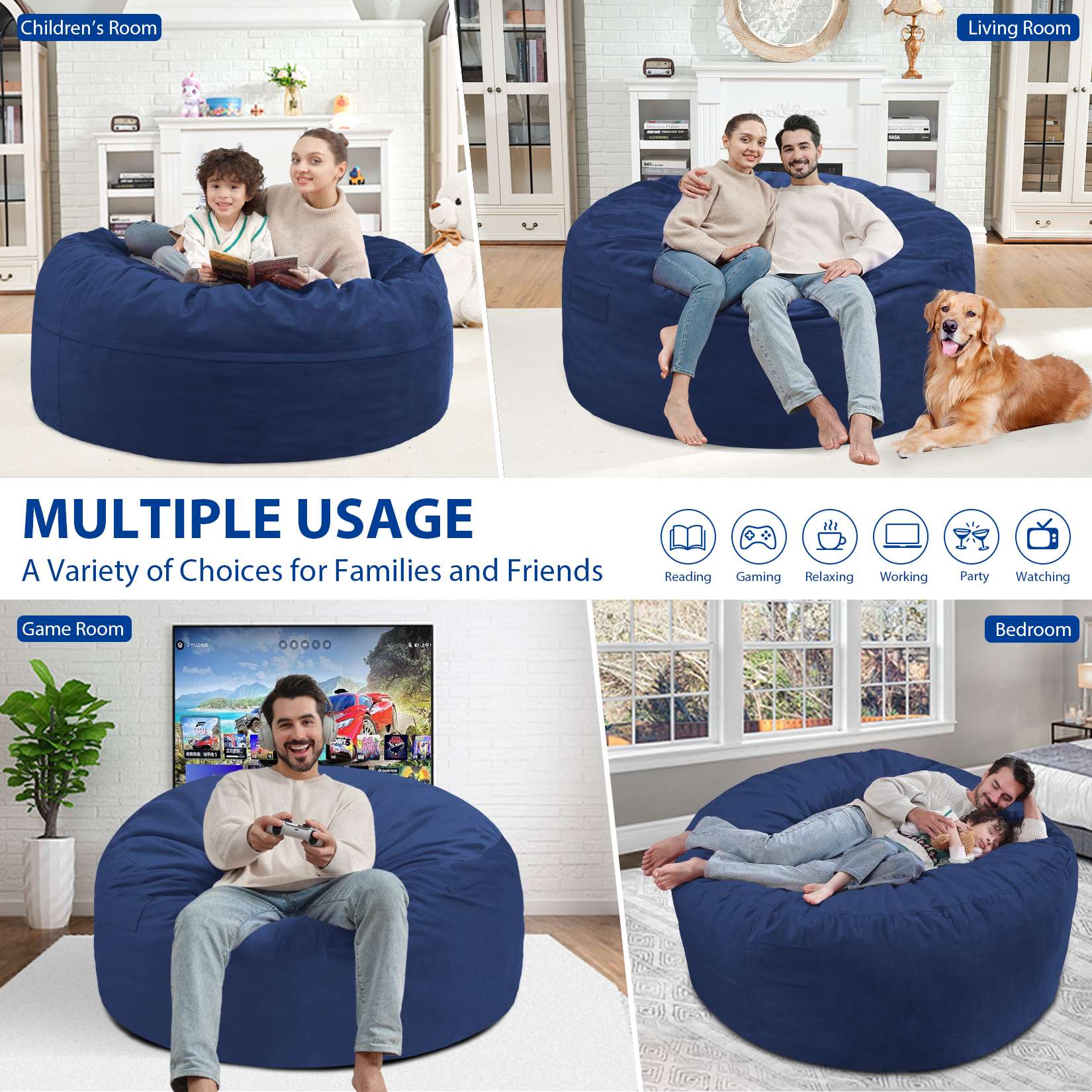 HABUTWAY® Dutch Velvet Bean Bag Chair New