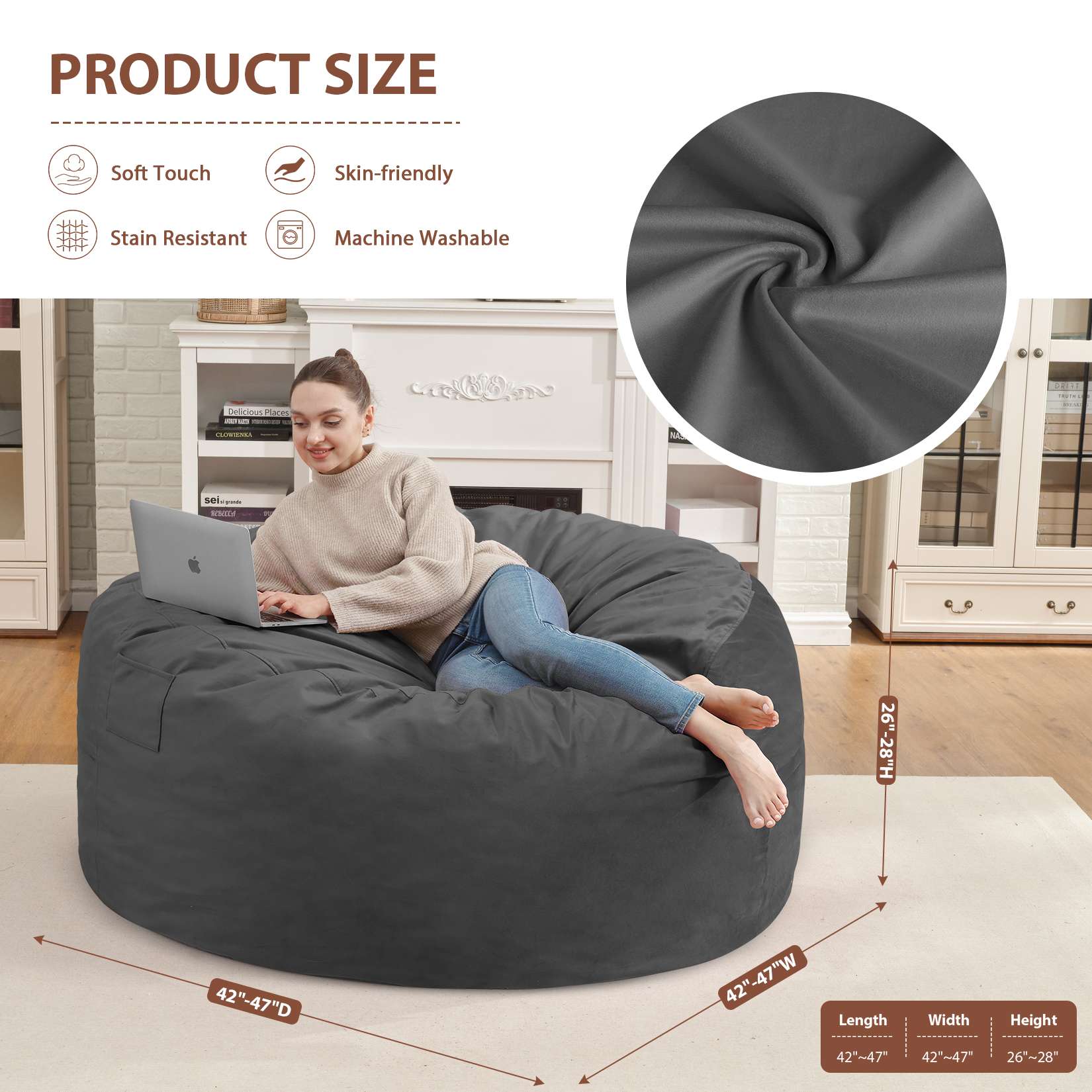 HABUTWAY® Dutch Velvet Bean Bag Chair New