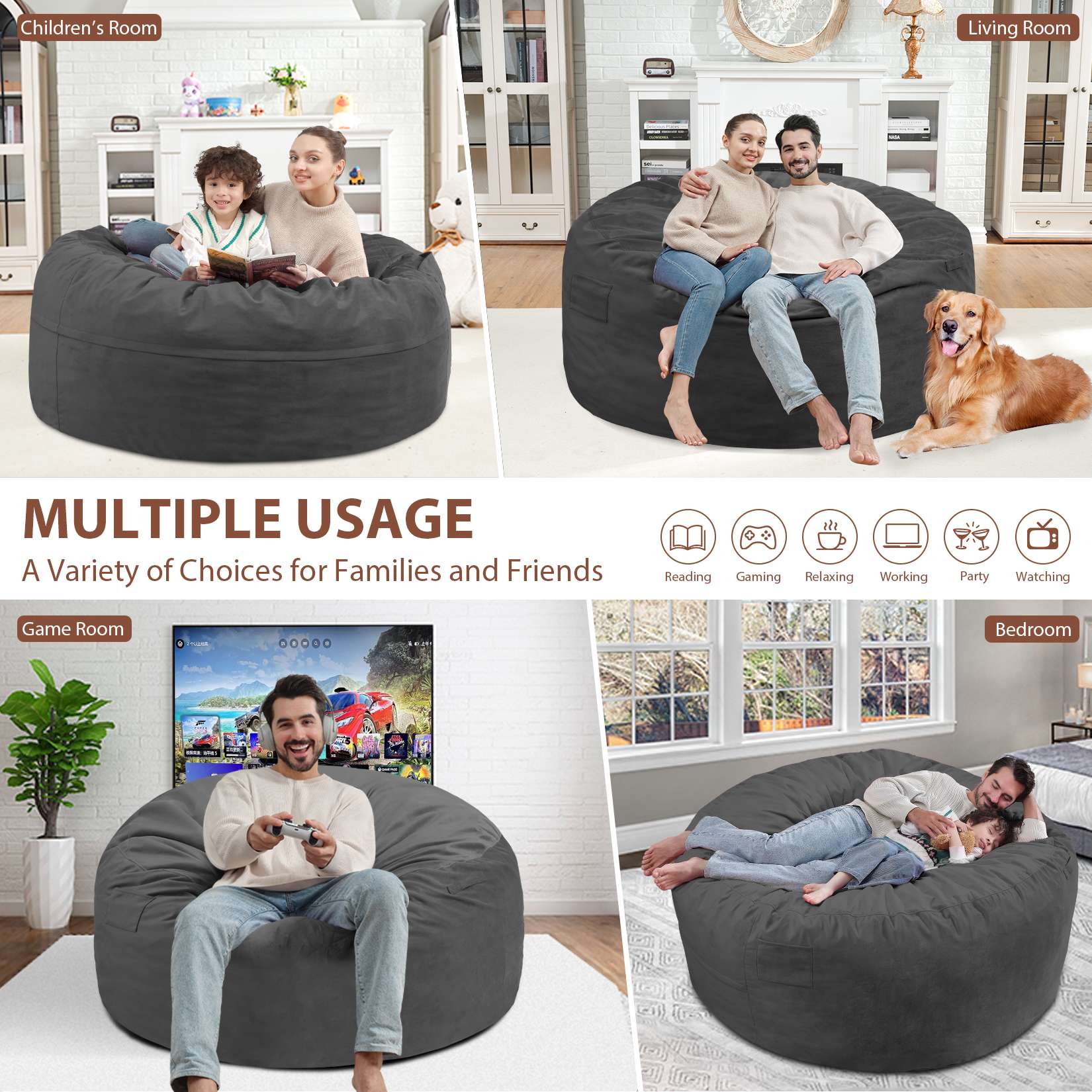 HABUTWAY® Dutch Velvet Bean Bag Chair New