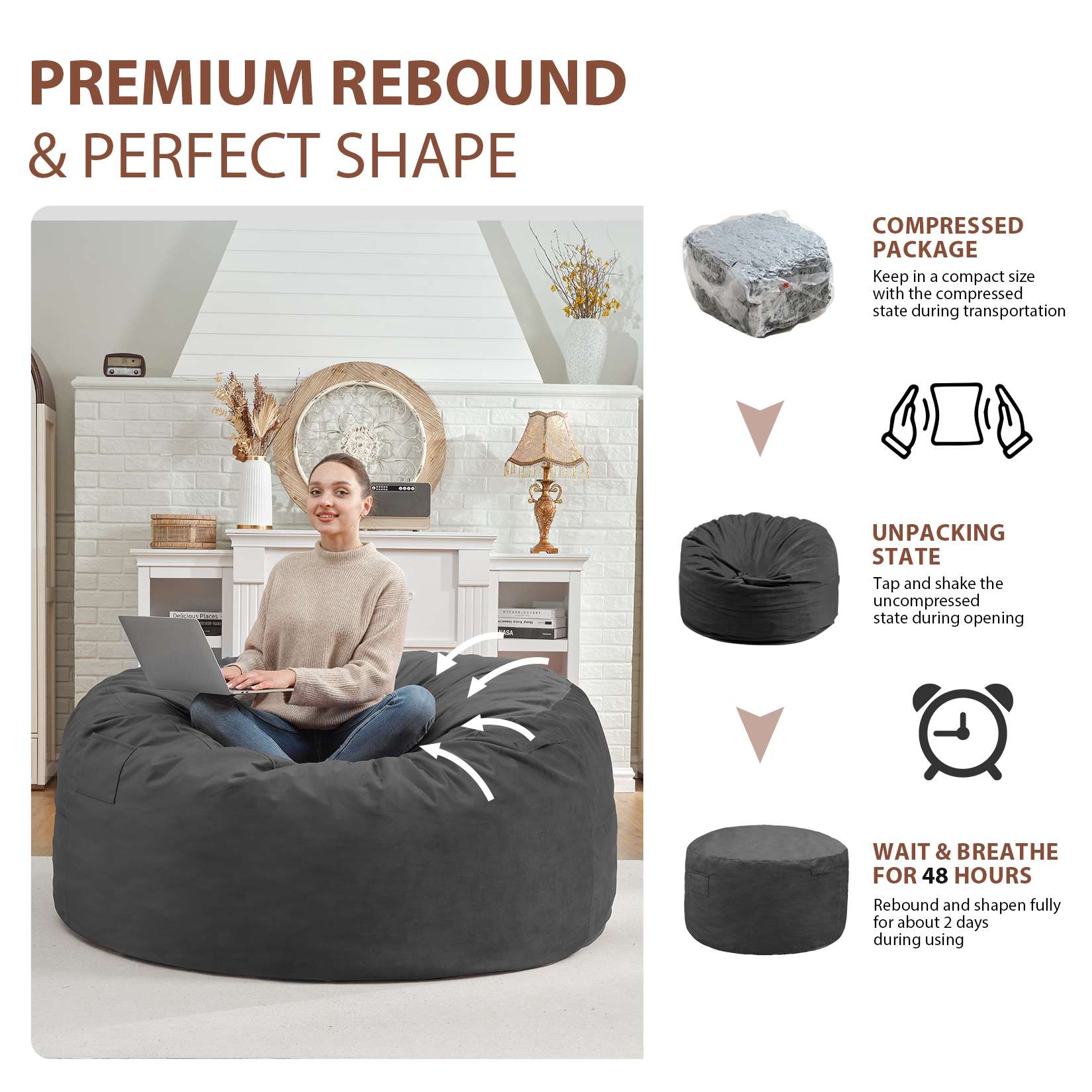 HABUTWAY® Dutch Velvet Bean Bag Chair New