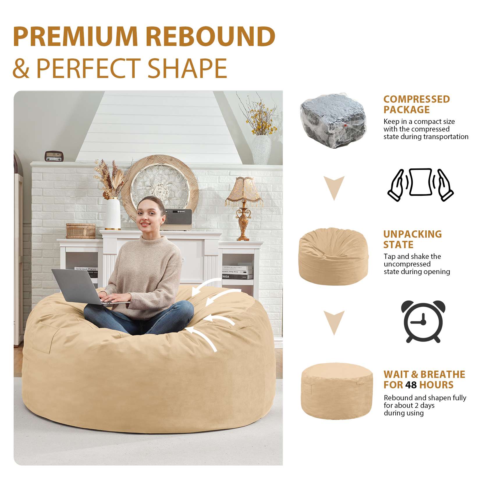 HABUTWAY® Dutch Velvet Bean Bag Chair New
