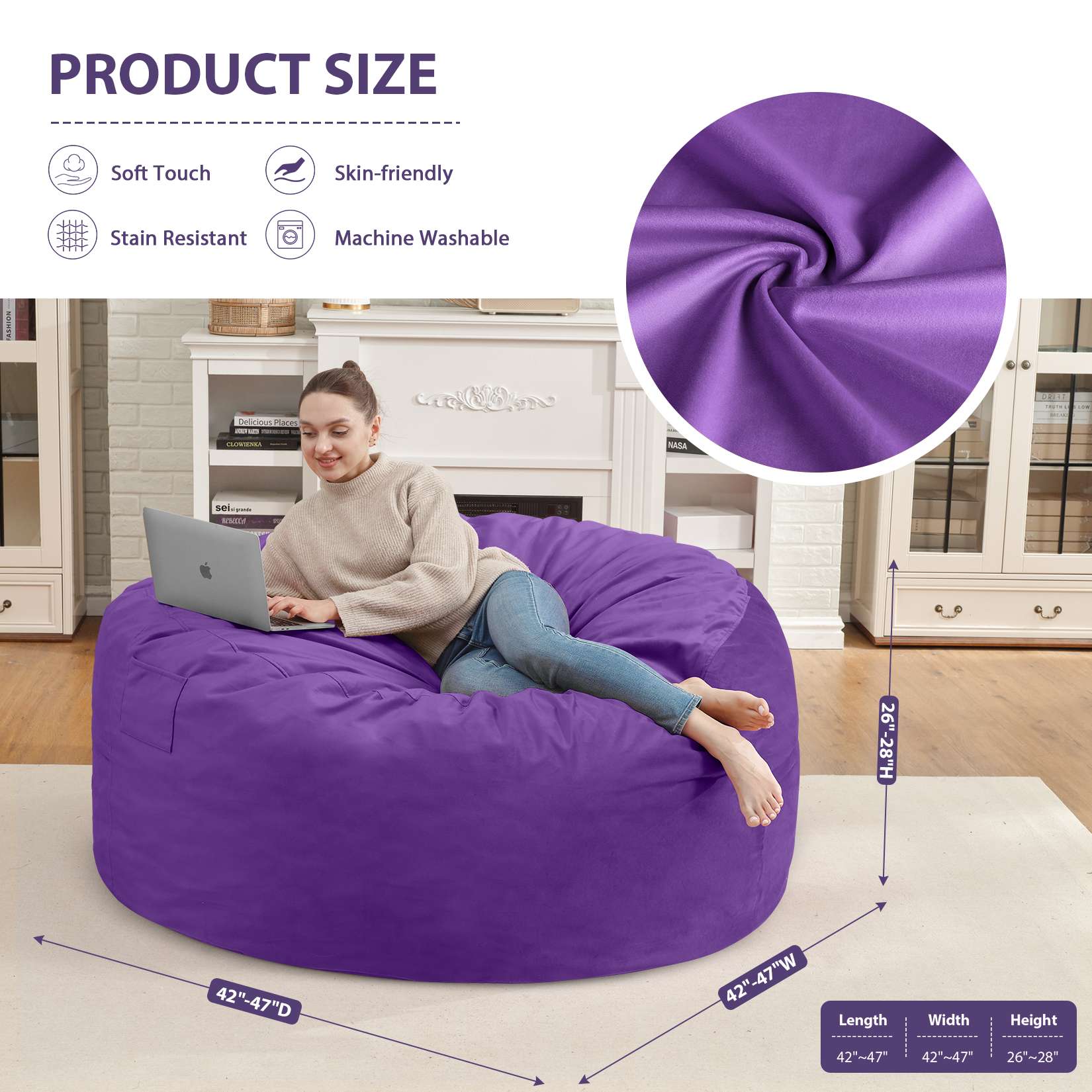 HABUTWAY® Dutch Velvet Bean Bag Chair New
