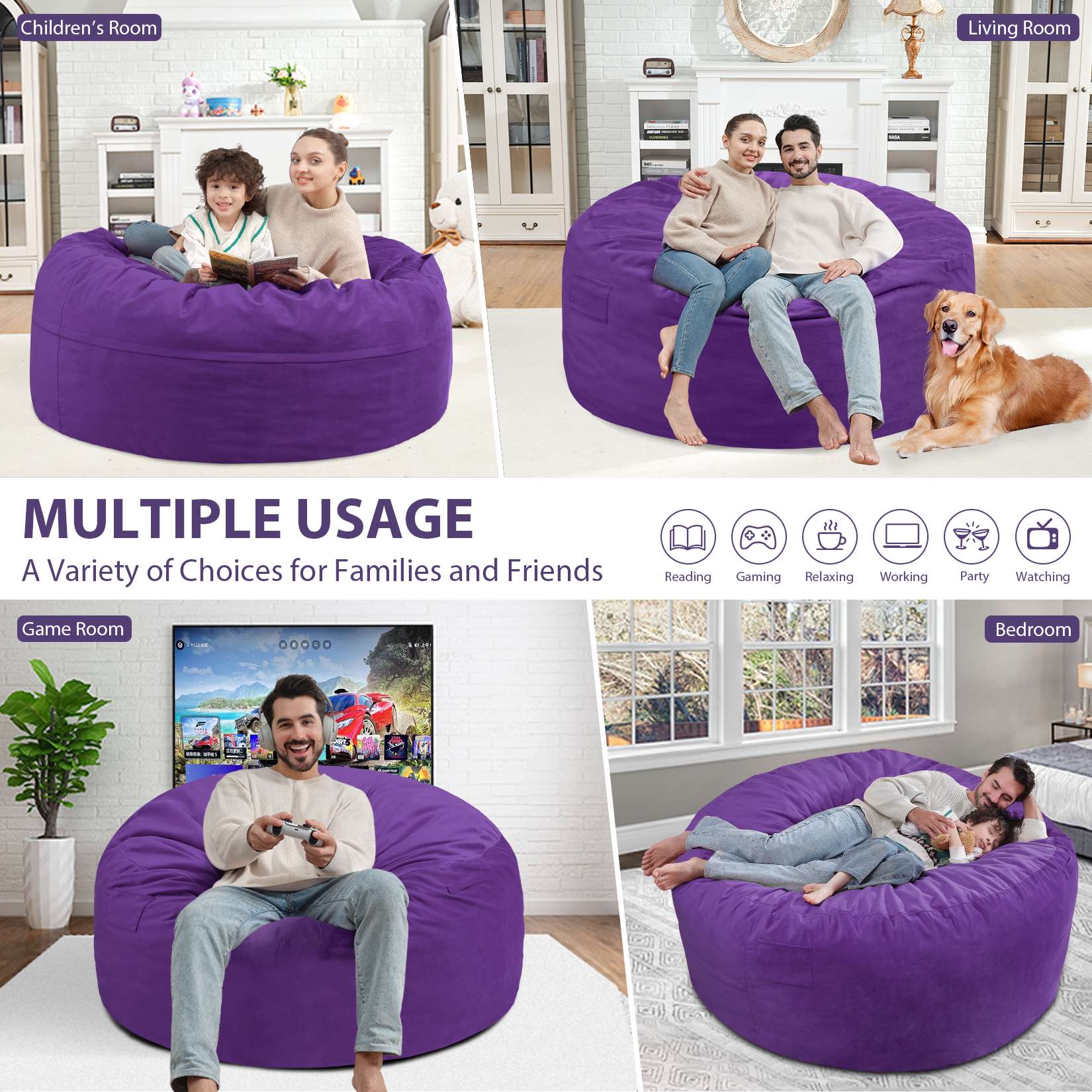 HABUTWAY® Dutch Velvet Bean Bag Chair New