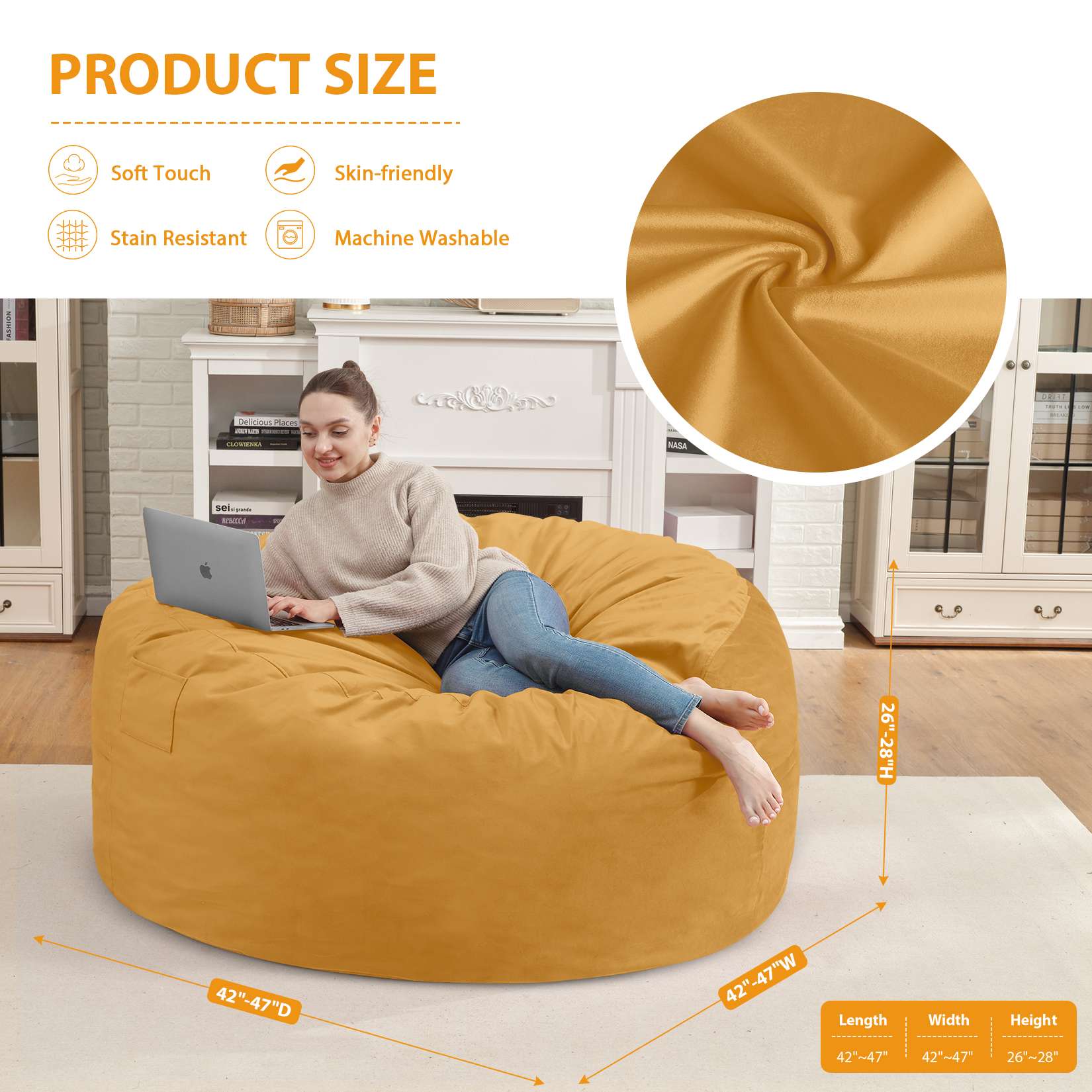 HABUTWAY® Dutch Velvet Bean Bag Chair New