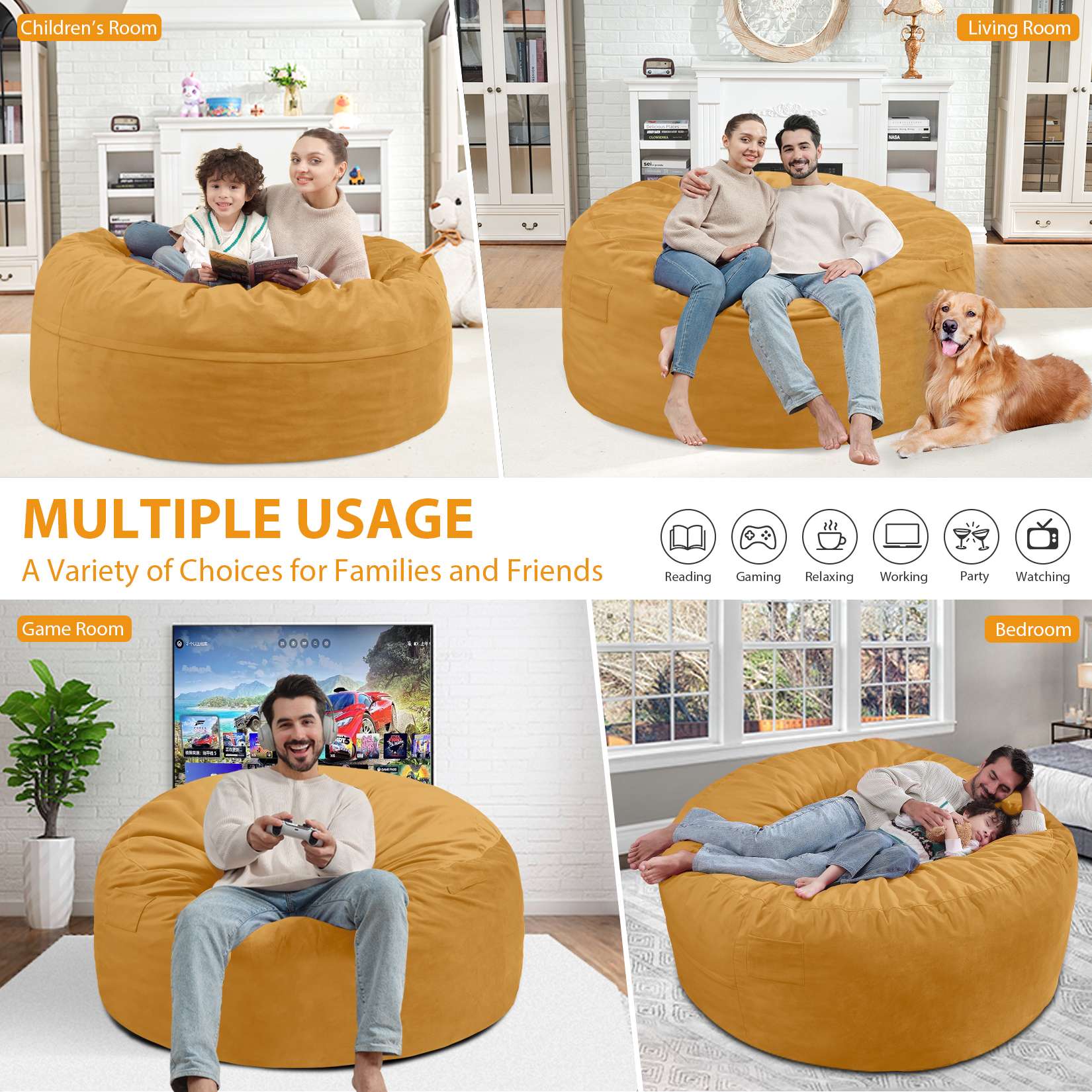 HABUTWAY® Dutch Velvet Bean Bag Chair New