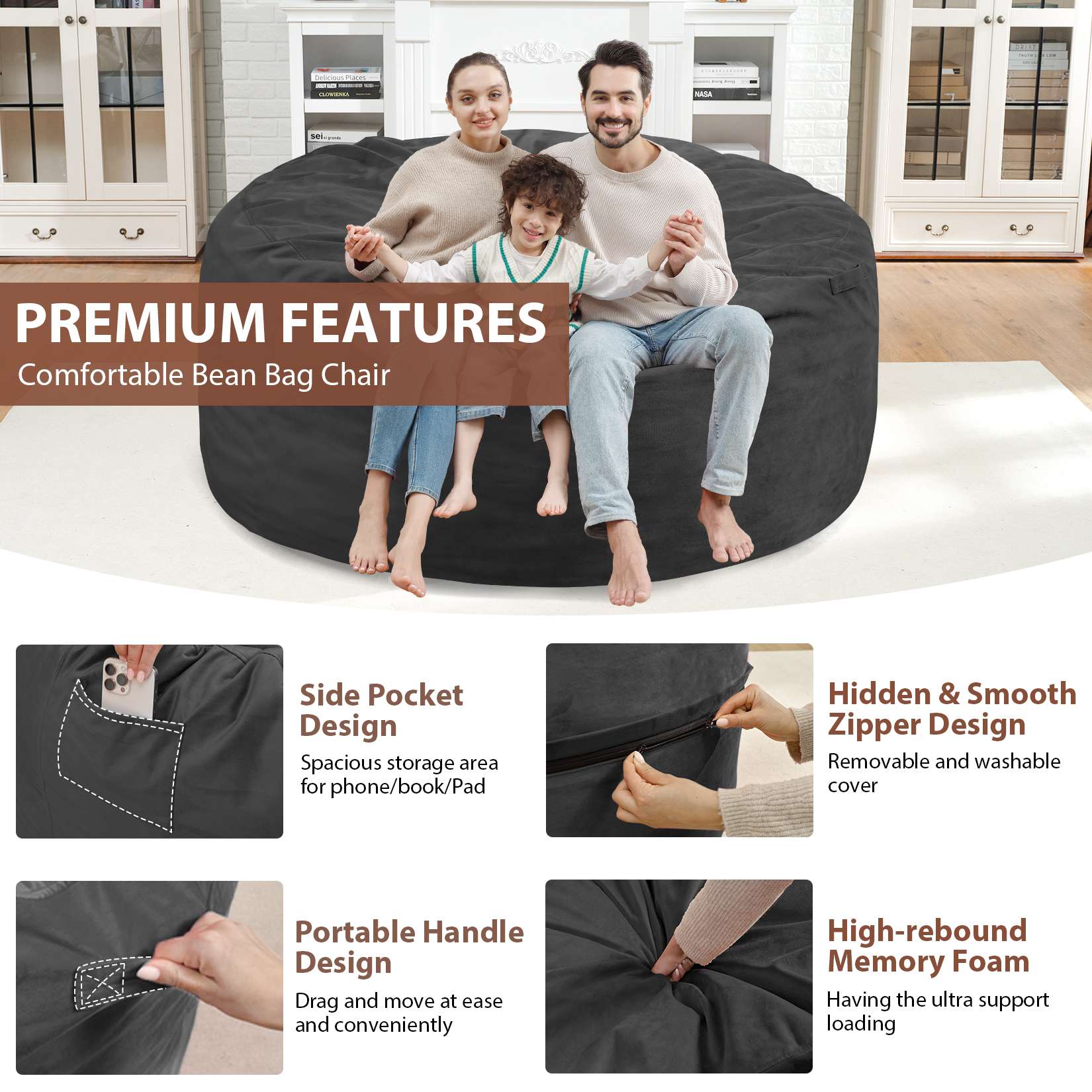 HABUTWAY® Dutch Velvet Bean Bag Chair New