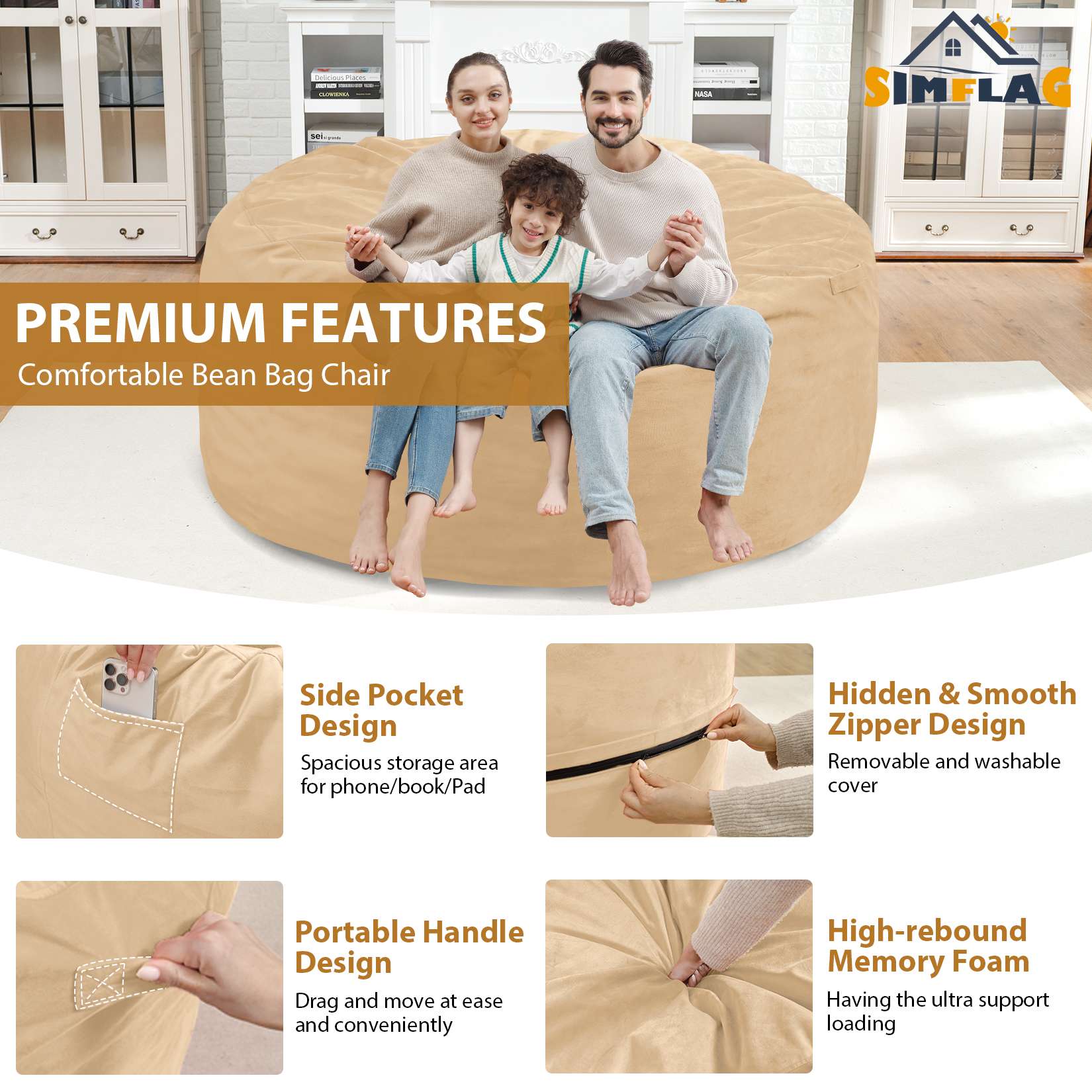 HABUTWAY® Dutch Velvet Bean Bag Chair New