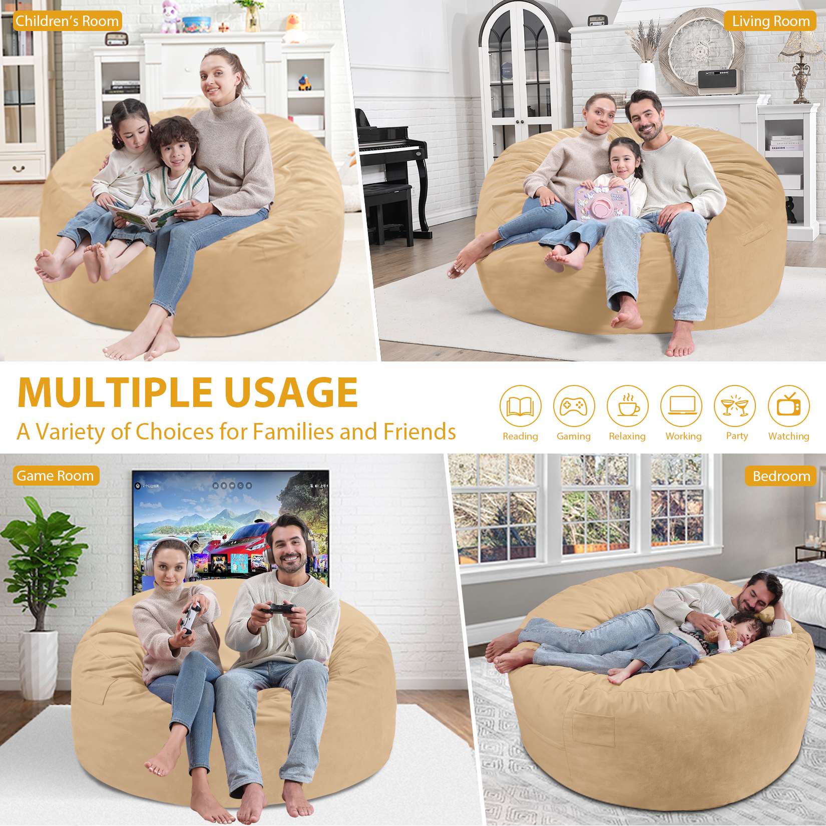 HABUTWAY® Dutch Velvet Bean Bag Chair New