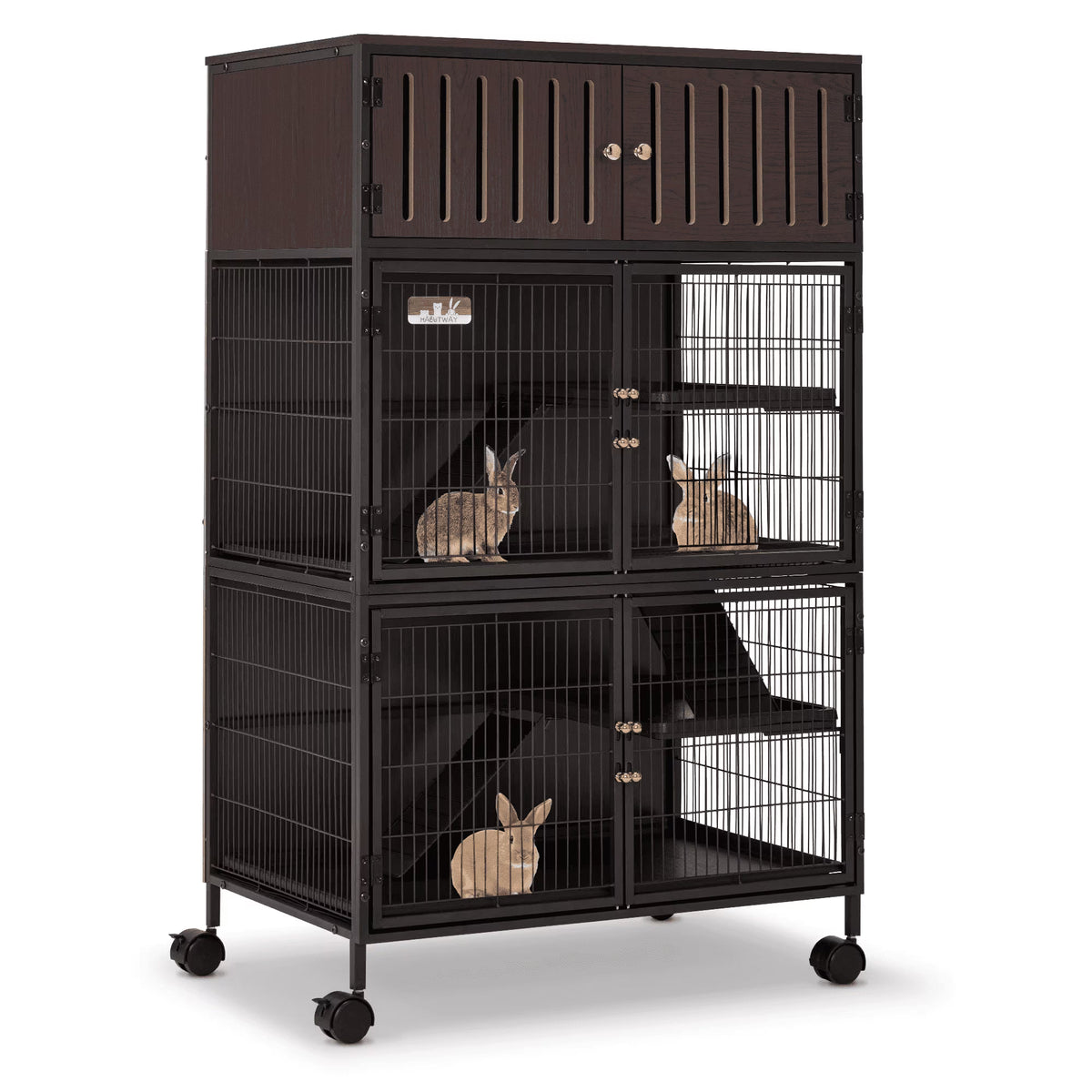 HABUTWAY 50''H Metal Large Ferret Cage, Rolling Chinchilla Cage, Critter Nation Cage, Indoor Wooden Pet Crate Furniture