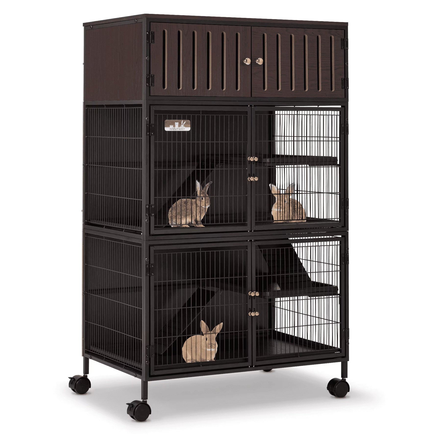 HABUTWAY 50''H Metal Large Ferret Cage, Rolling Chinchilla Cage, Critter Nation Cage, Indoor Wooden Pet Crate Furniture