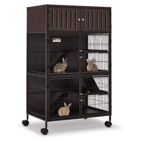 HABUTWAY 50''H Metal Large Ferret Cage, Rolling Chinchilla Cage, Critter Nation Cage, Indoor Wooden Pet Crate Furniture