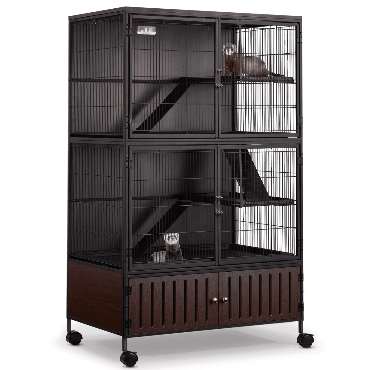 HABUTWAY 60''H Metal Large Ferret Cage, Rolling Chinchilla Cage, Critter Nation Cage, Indoor Wooden Pet Crate Furniture