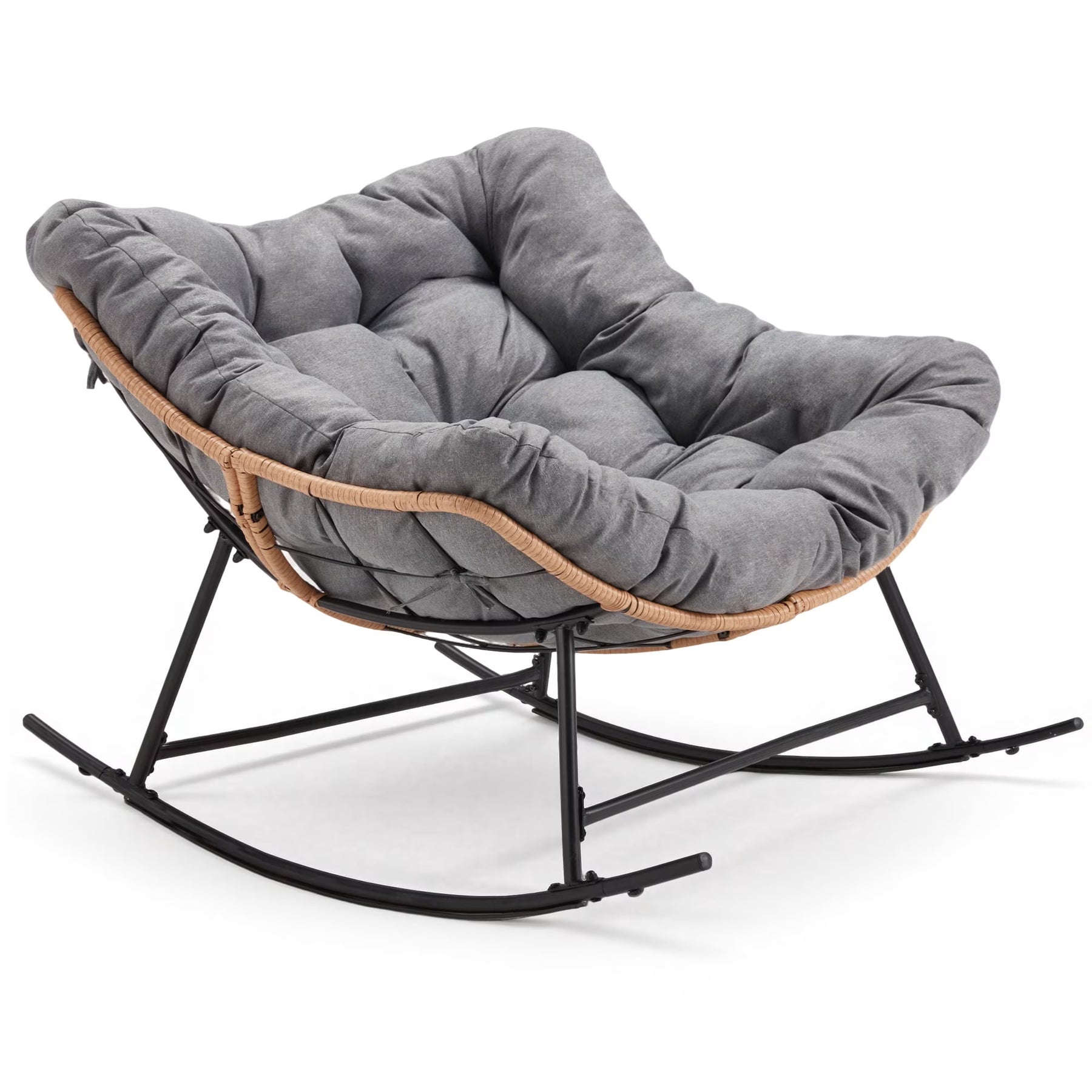 HABUTWAY Outdoor Rocking Chair with Thick Cushion, Ergonomic Rattan Egg Chair with Secure Straps for Indoor, Supports Up to 450 lbs