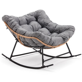 HABUTWAY Outdoor Rocking Chair with Thick Cushion, Ergonomic Rattan Egg Chair with Secure Straps for Indoor, Supports Up to 450 lbs