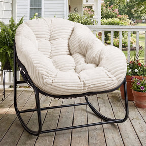 HABUTWAY Oversized Papasan Rocking Chair with Thick Cushion, Outdoor Rocker Egg Seat for Patio Garden Backyard