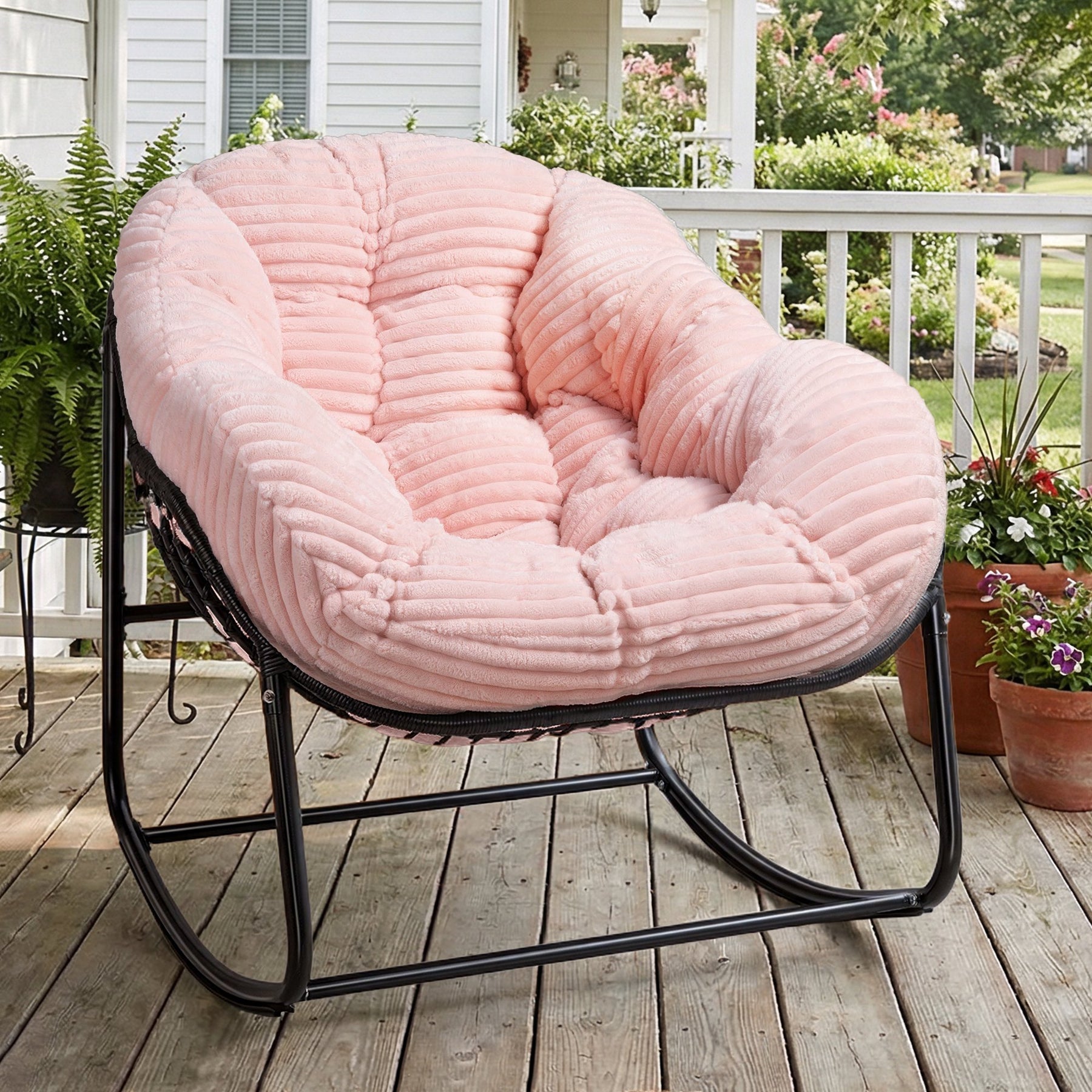HABUTWAY Oversized Papasan Rocking Chair with Thick Cushion, Outdoor Rocker Egg Seat for Patio Garden Backyard