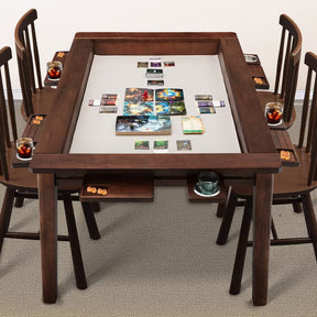 HABUTWAY Solid Wood Board Game Table for 4-6 Players, 54" x 31" Convertible Dining Table with Removable Top, Game Mat, 6 Cup Holders & Hobby Trays, for D&D Card Game Puzzle
