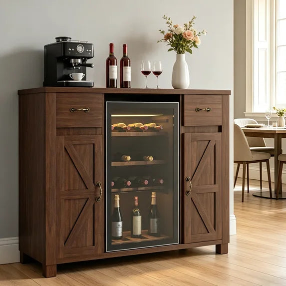 HABUTWAY Solid Wood Mini Fridge Cabinet with Storage, Large Coffee Bar Sideboard for Kitchen, Dining Room, Living Room