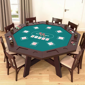 HABUTWAY Solid Wood Octagonal Poker Table for 6-8, 59.8" Card Table with 8 Cup Holders & Trays, Dark Walnut