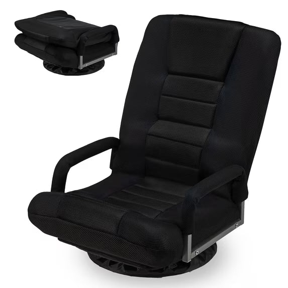 HABUTWAY Swivel Gaming Floor Chair with Armrest Handles, Folding Reclining Sofa, No Assembly, 6-Position Backrest for Video Games