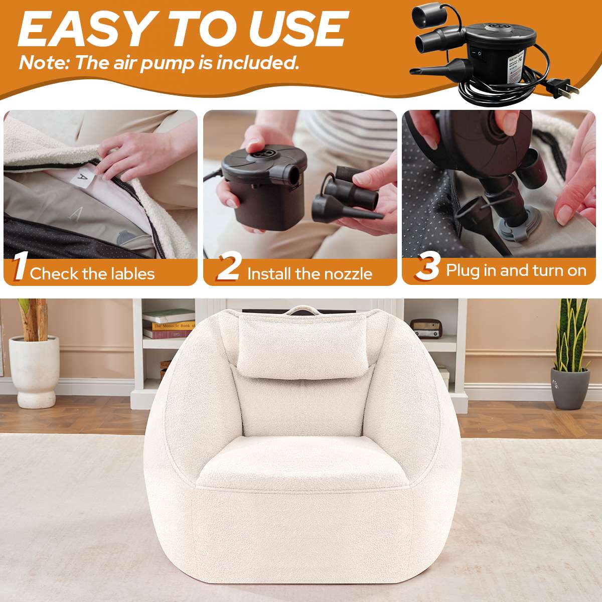 HABUTWAY® Inflatable Bean Bag Chair with Air Pump