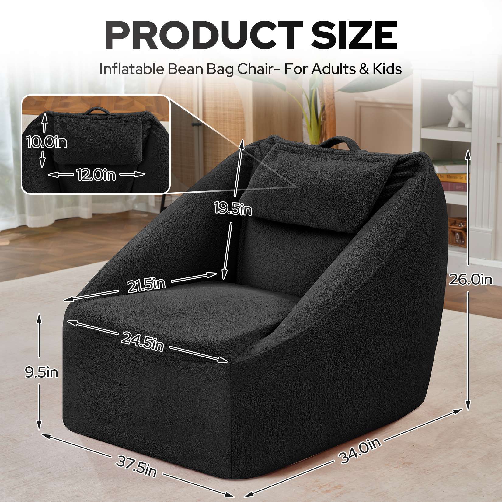 HABUTWAY® Inflatable Bean Bag Chair with Air Pump