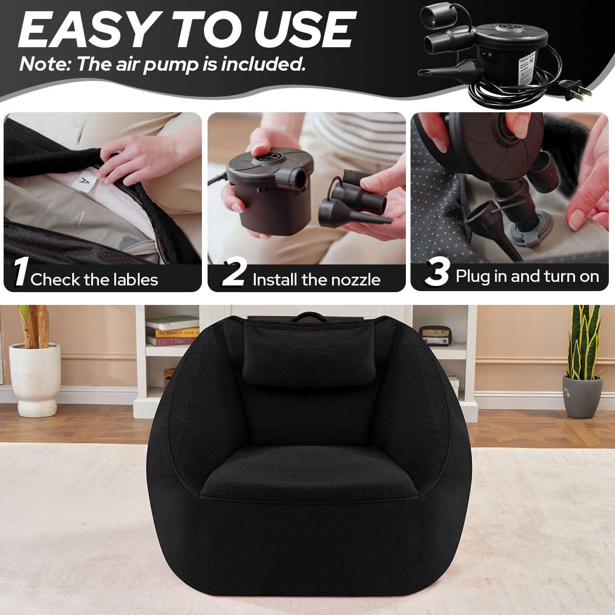 HABUTWAY® Inflatable Bean Bag Chair with Air Pump