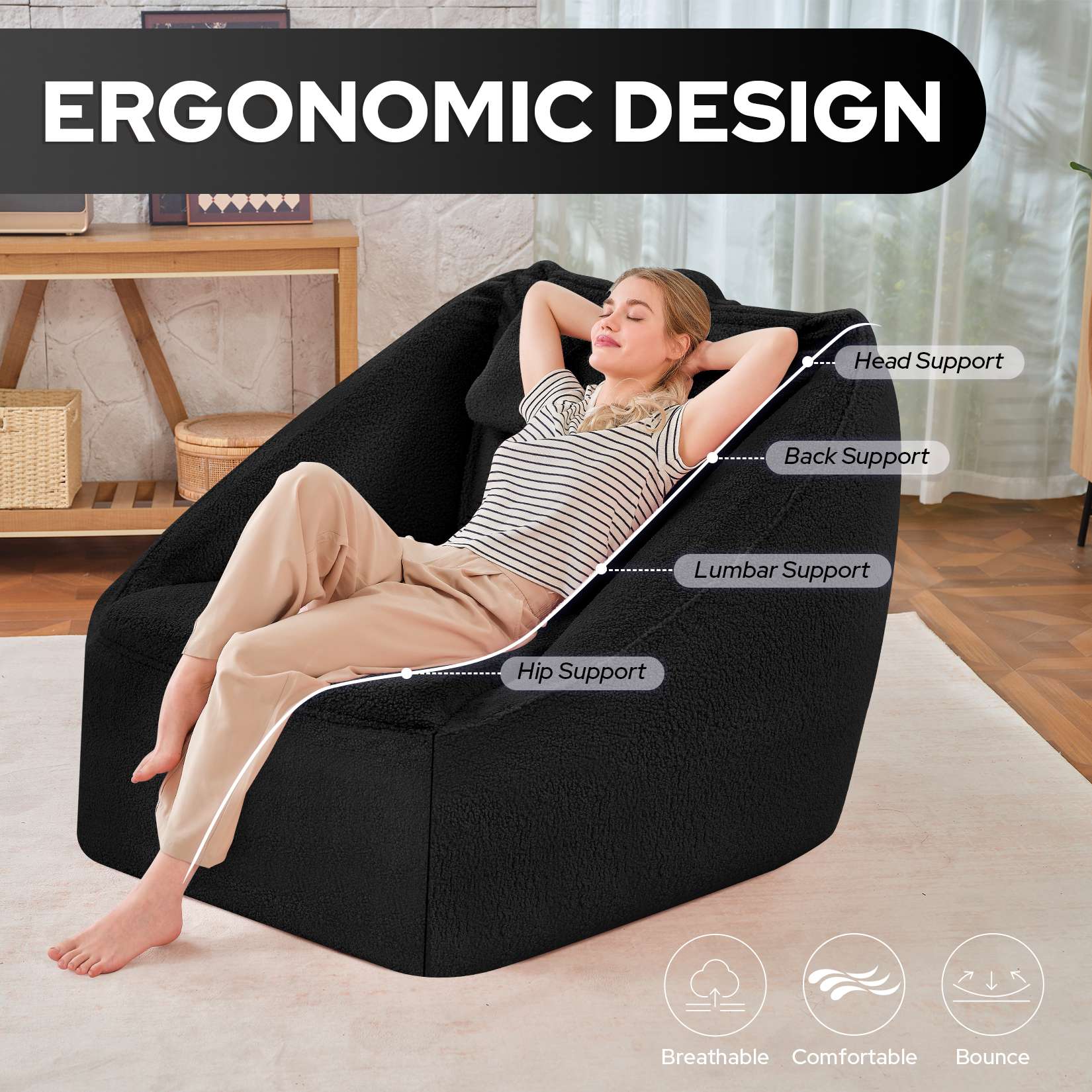 HABUTWAY® Inflatable Bean Bag Chair with Air Pump